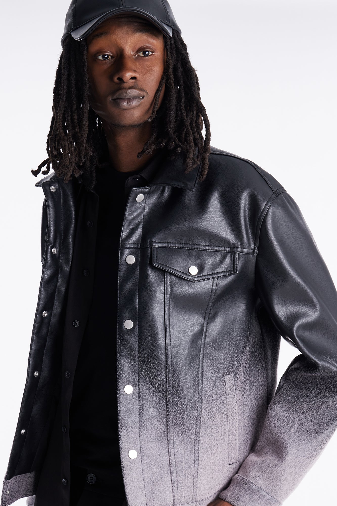 Ombre Faux Leather Trucker Jacket - Pink/combo