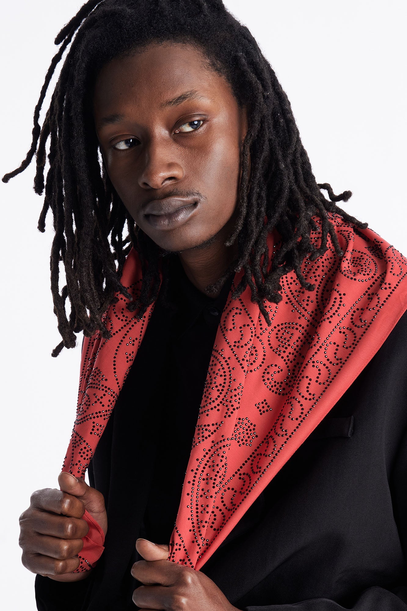 Rhinestone Embellished Paisley Bandana - Red
