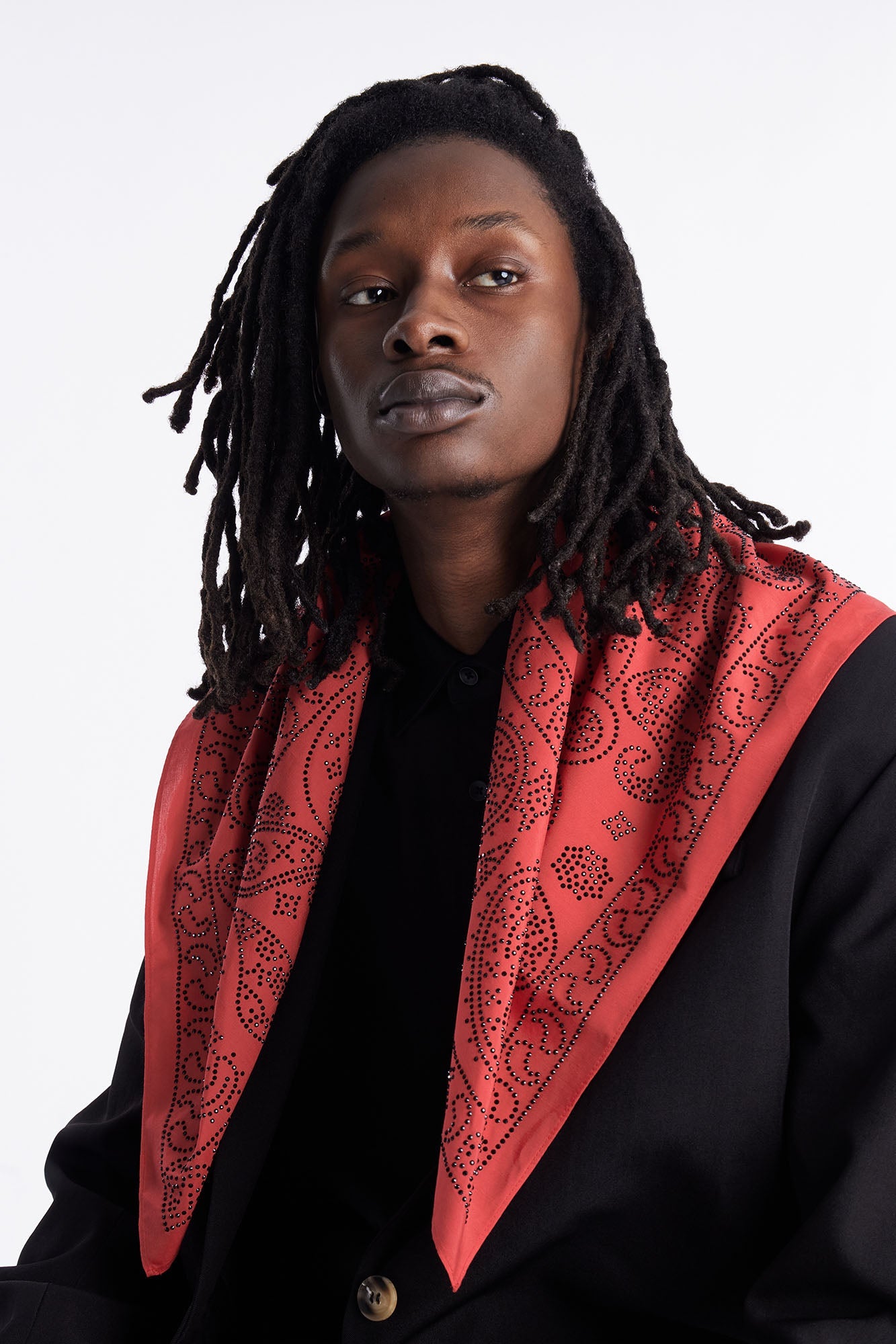 Rhinestone Embellished Paisley Bandana - Red