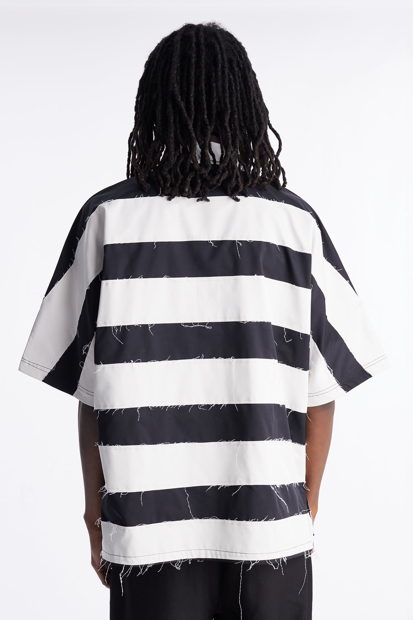 Oversized Frayed Polo Shirt - Black