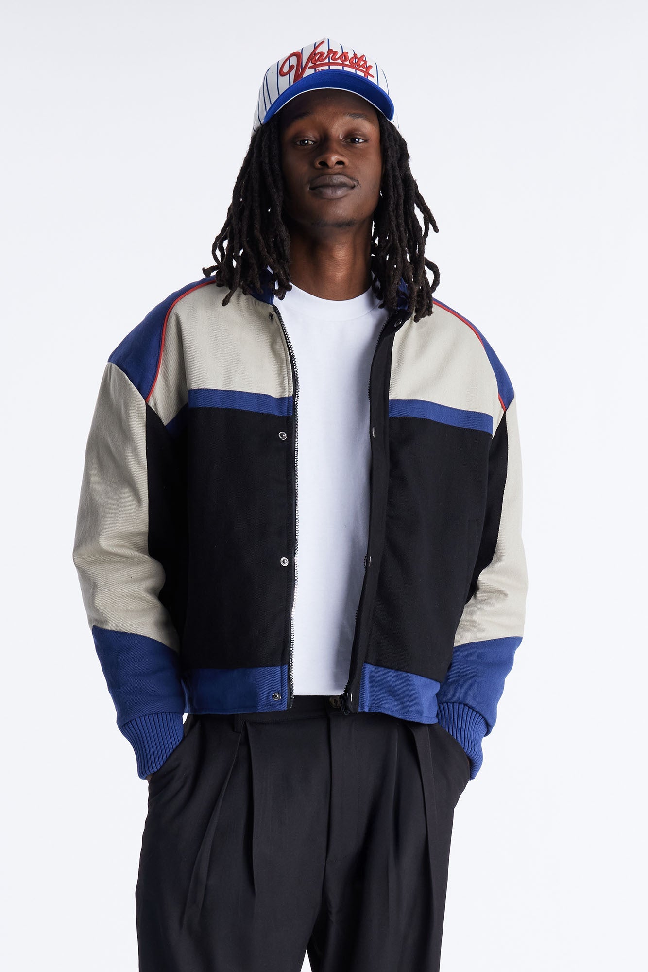 Victory Lap Color Block Bomber Jacket - Black/combo