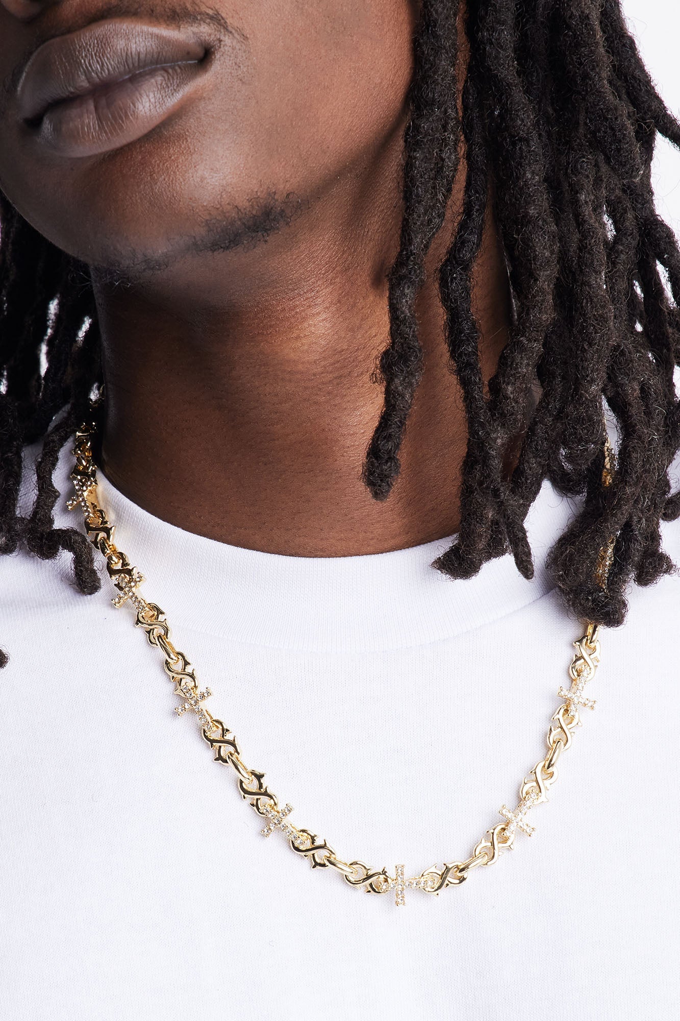 Iced Infinity Cross Link Necklace - Gold