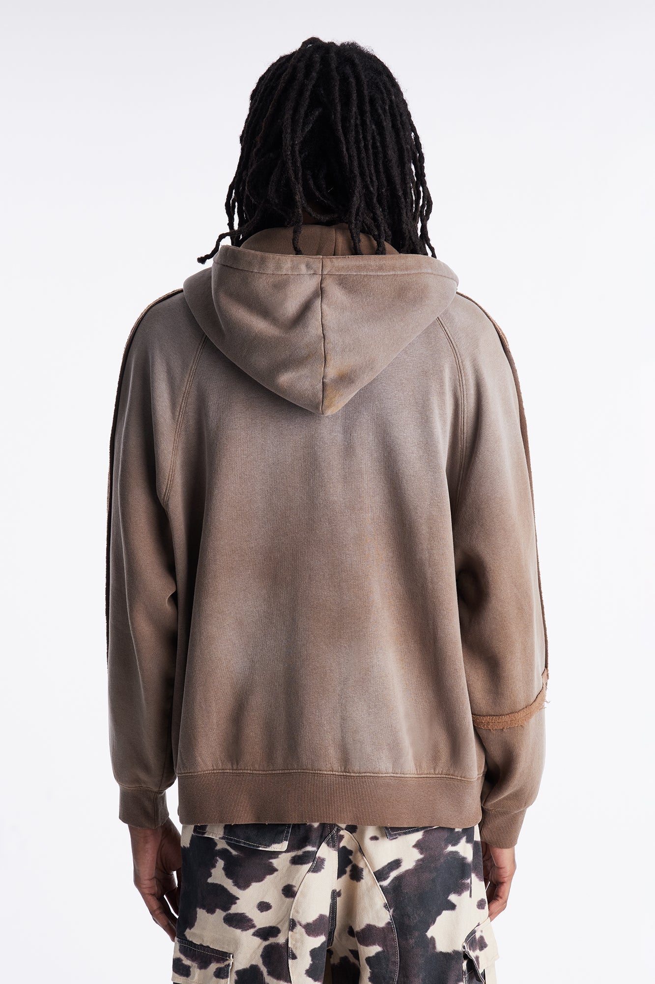 Extra Raw Faded Distressed Zip Up Hoodie - Brown