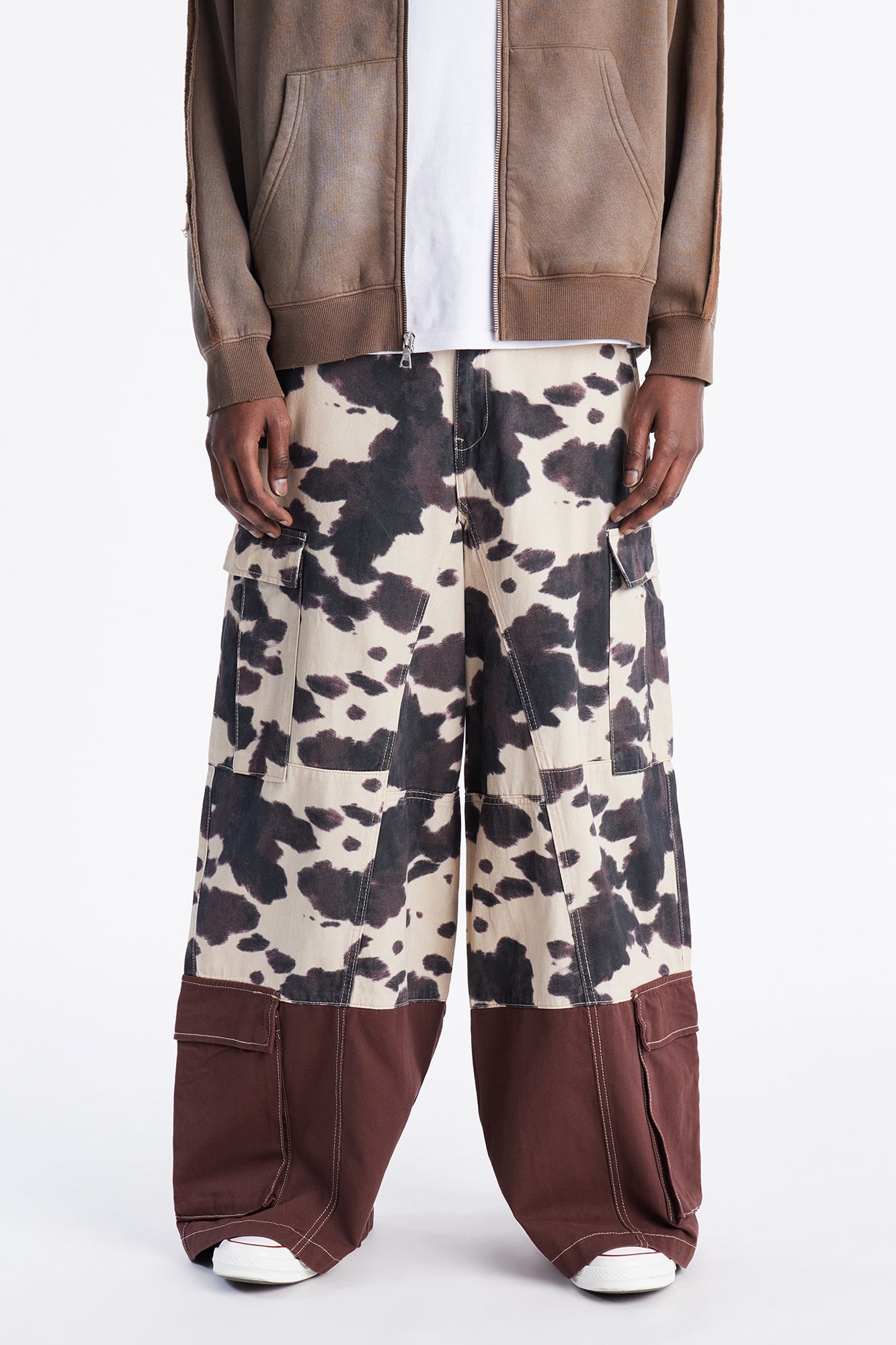 Wide Leg Mixed Worlds Cow Print Pant - Black/combo