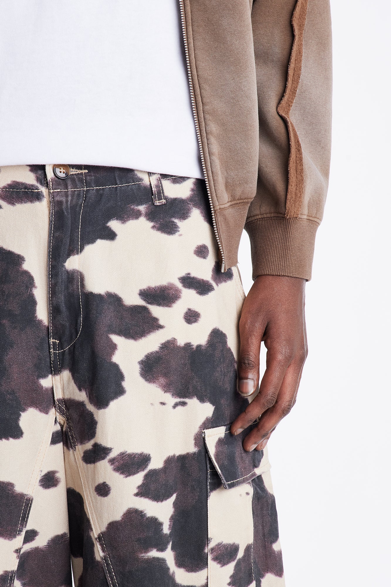Wide Leg Mixed Worlds Cow Print Pant - Black/combo