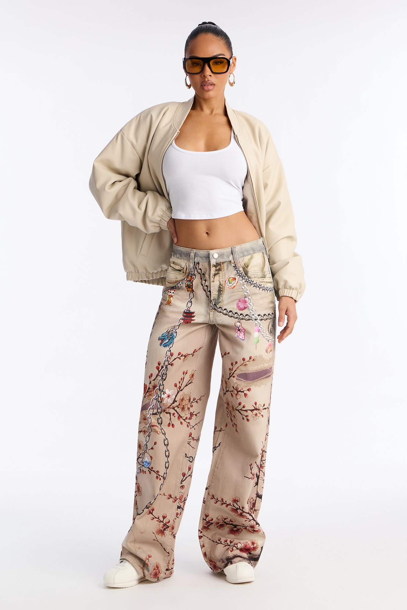 Lost In Tokyo Wide Leg Jeans - Grey/combo