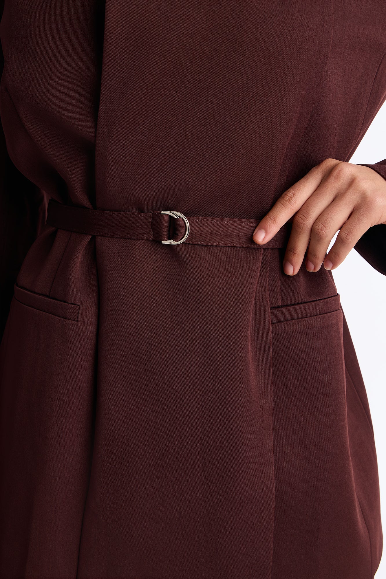 Not Your Secretary Scarf Belted Blazer - Wine
