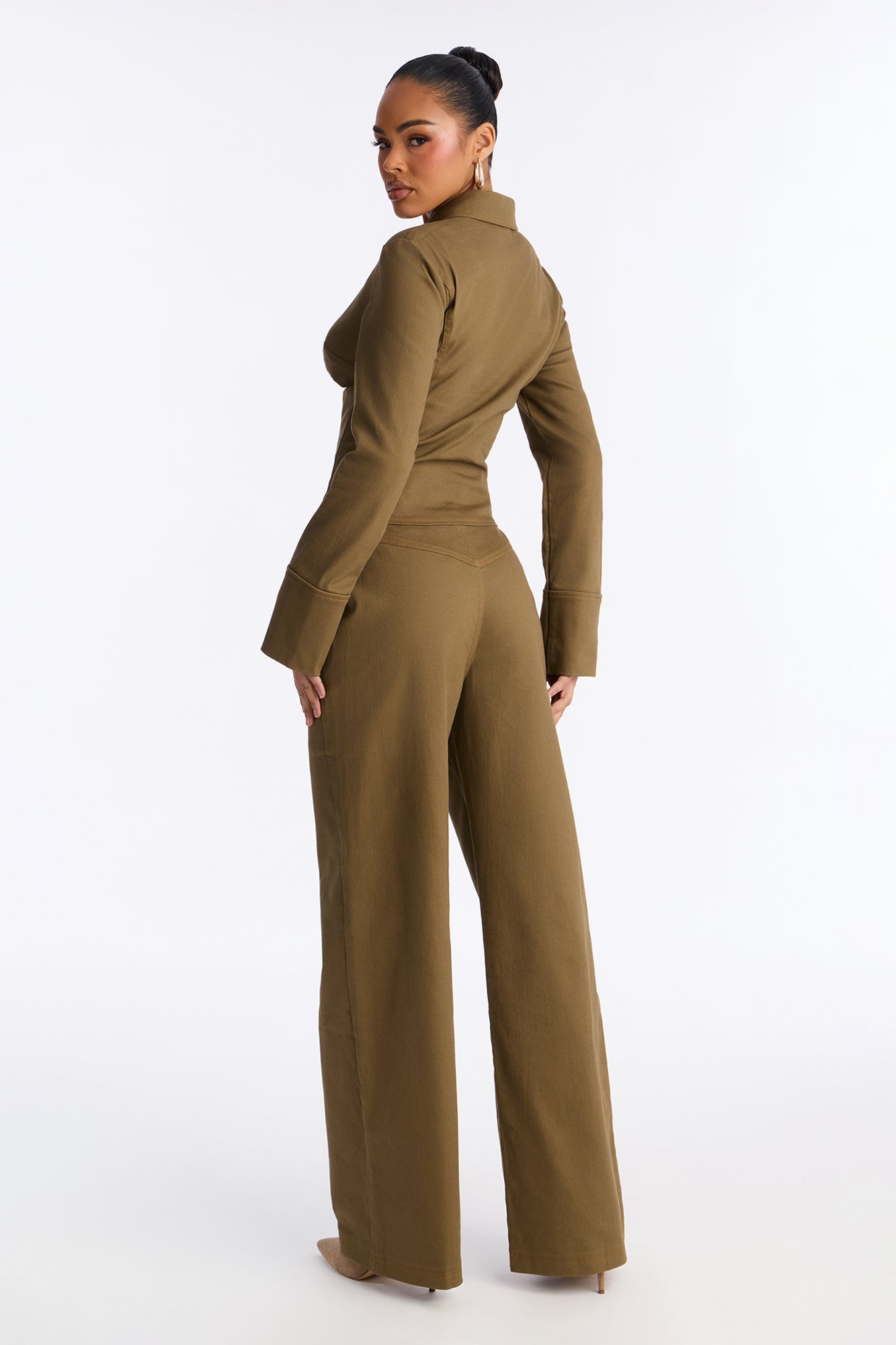 Avina Twill Lace Up Pant Set - Olive