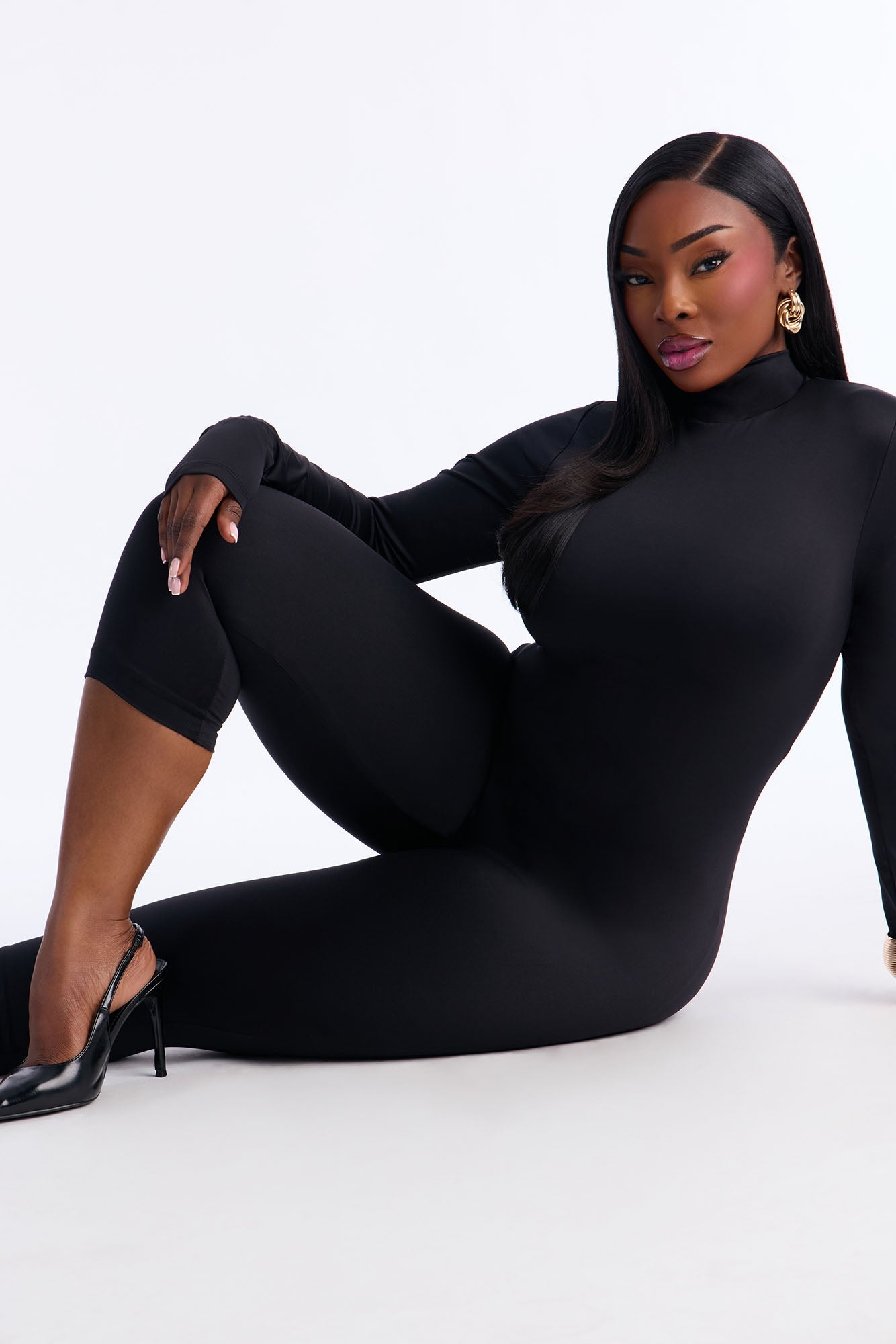 Contour Double Lined Mock Neck Capri Jumpsuit - Black