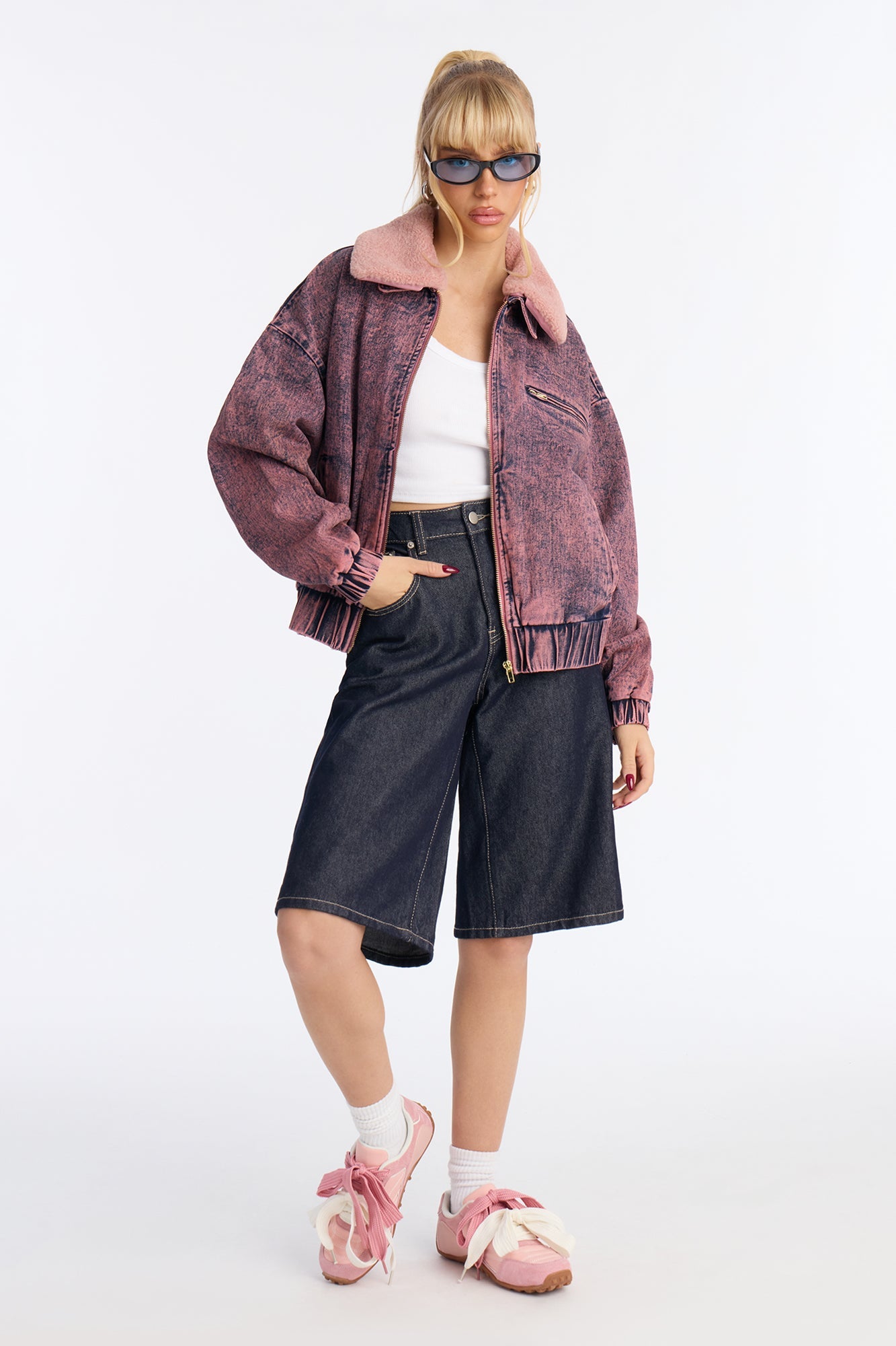 Love Potion Denim Bomber Jacket - Pink