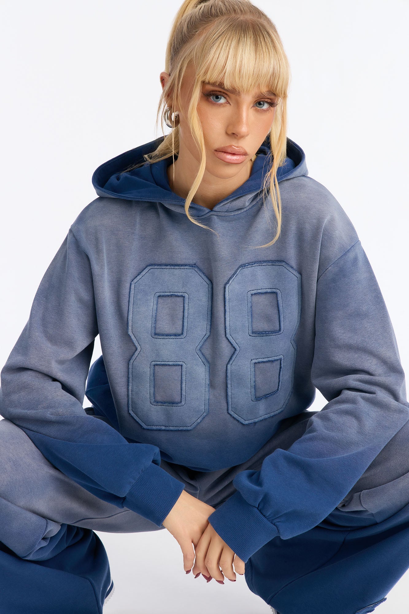 The 88 Ombre Sweatshirt Hoodie Pant Set - Blue