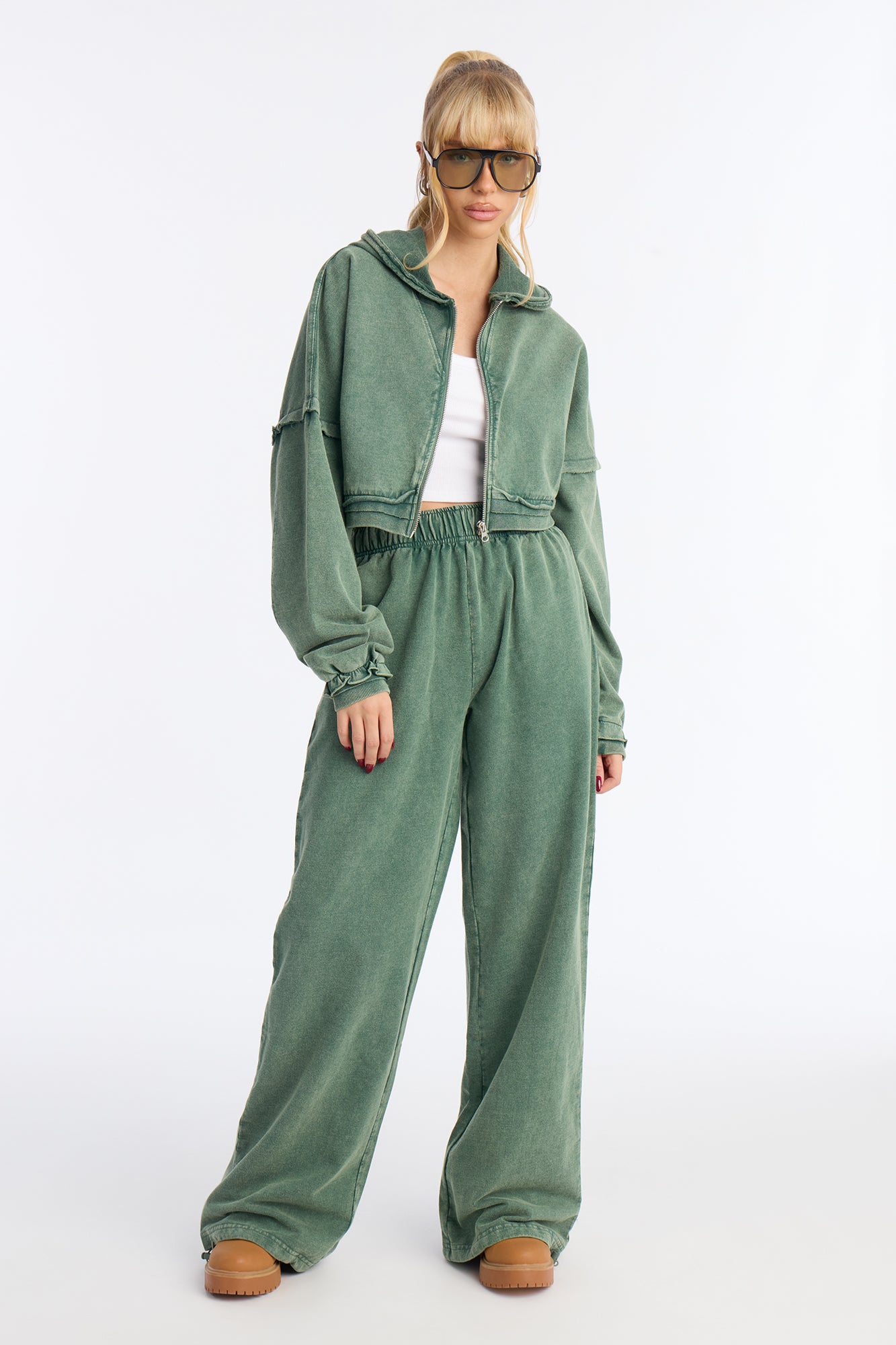 Keep It Cute Cropped Sweatshirt Zip Up - Olive