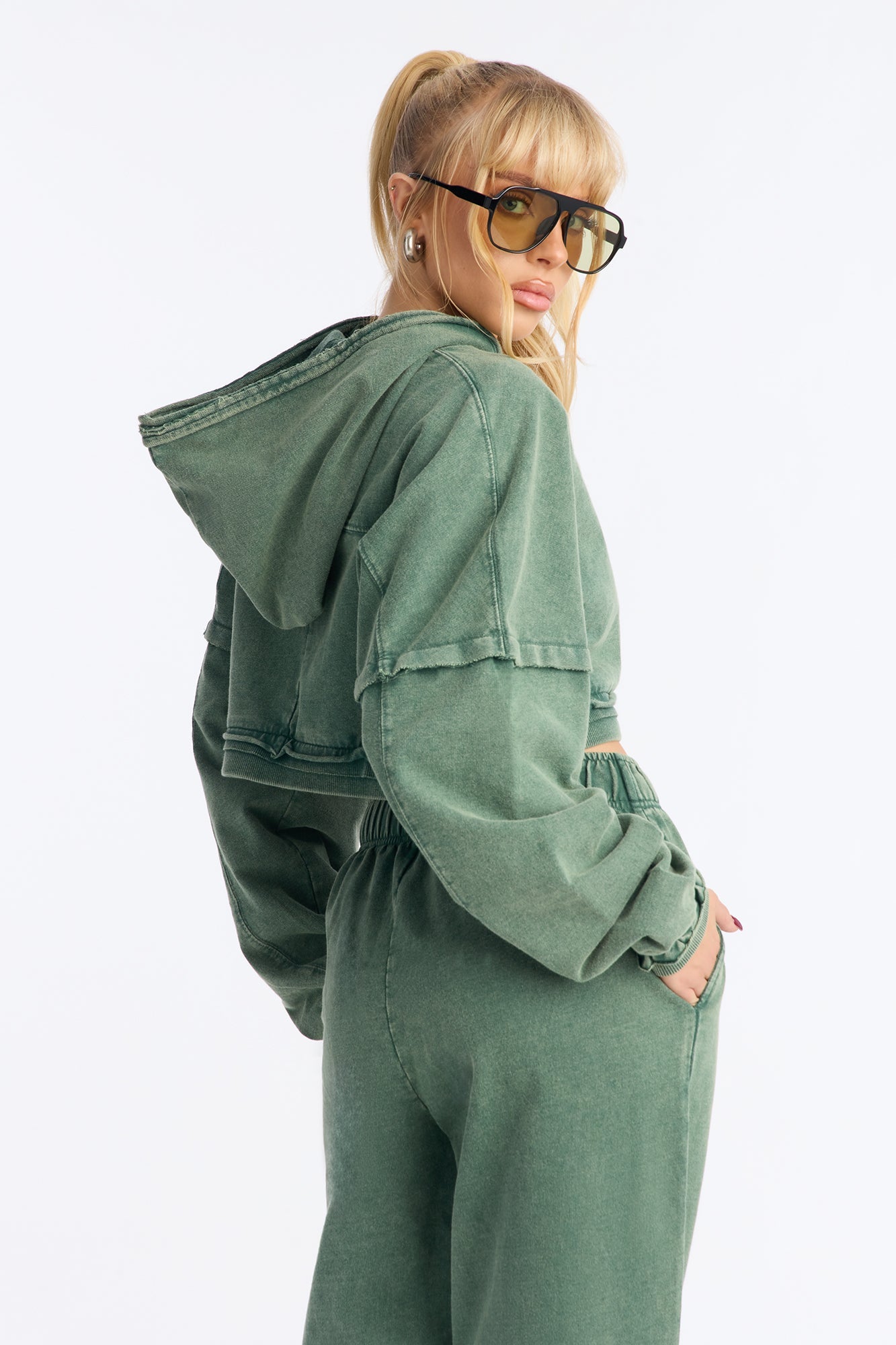 Keep It Cute Cropped Sweatshirt Zip Up - Olive