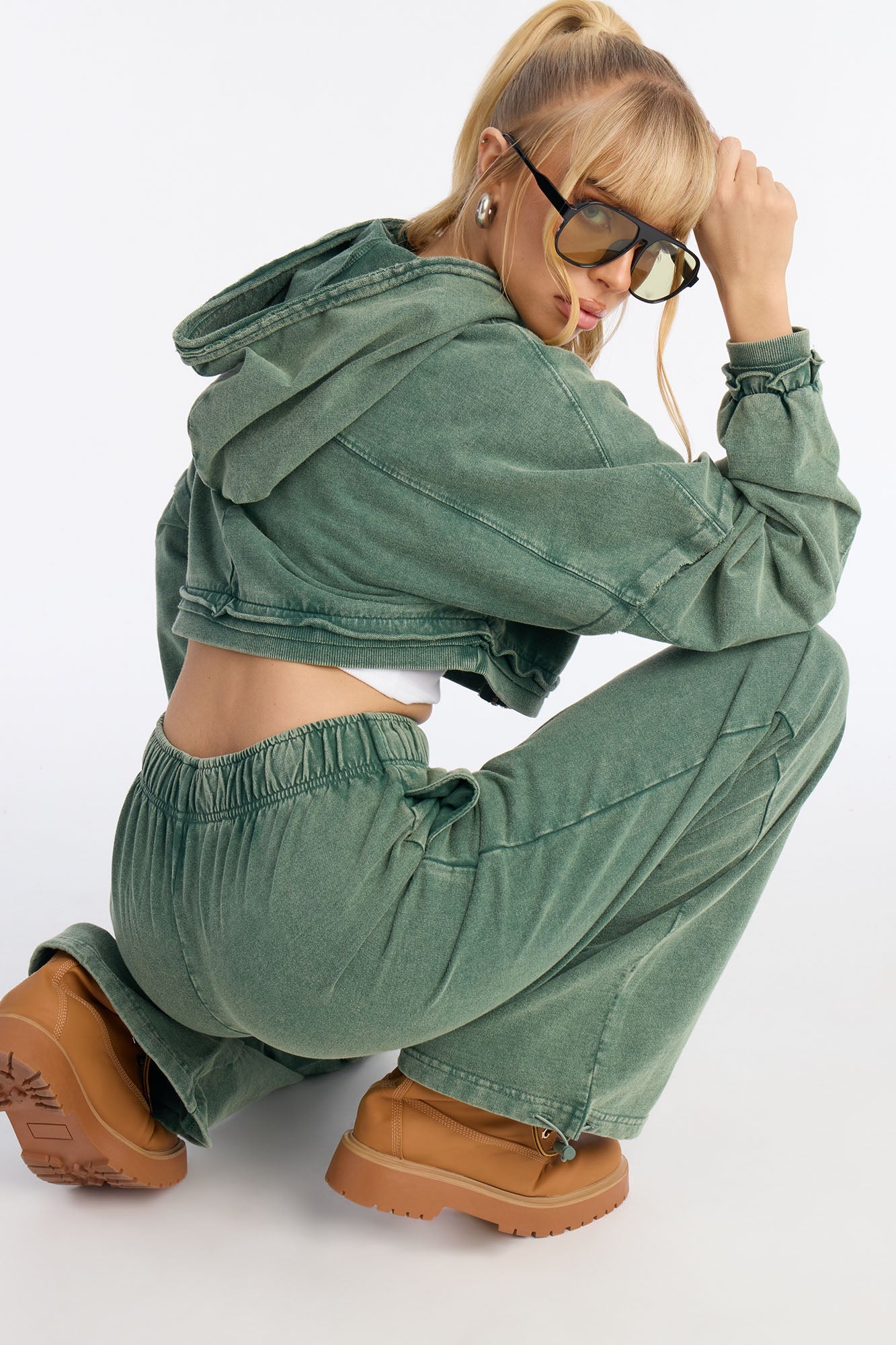 Keep It Cute Cropped Sweatshirt Zip Up - Olive