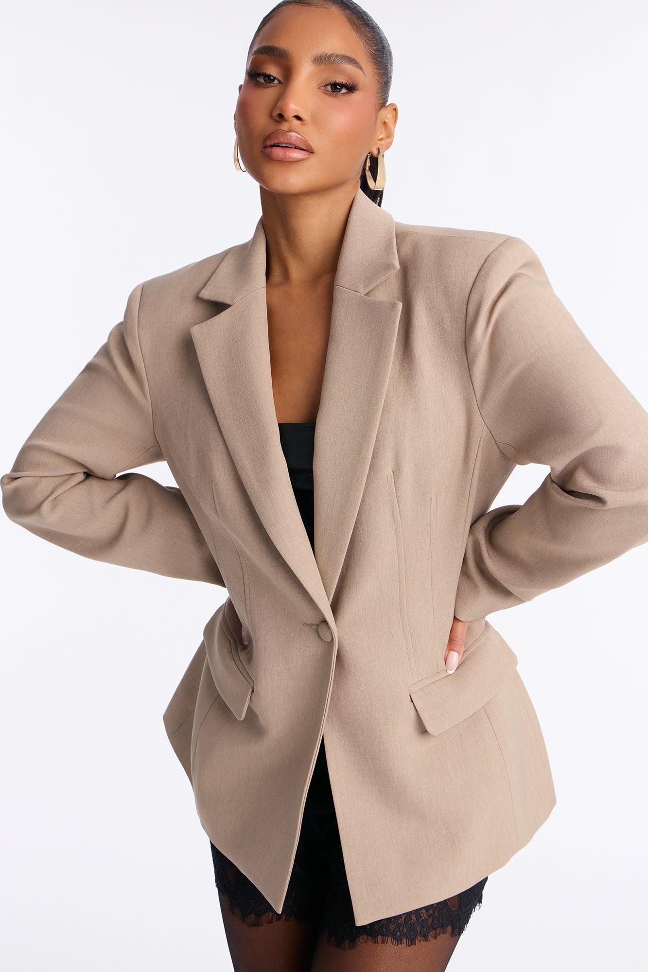 Hailey Hourglass Fitted Blazer - Stone