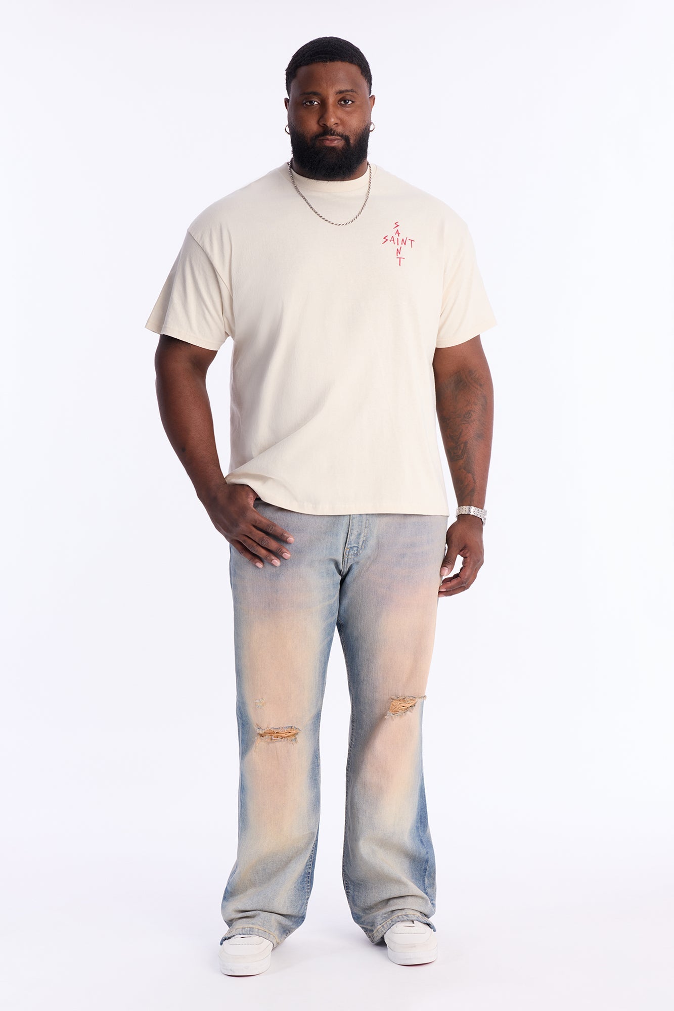 Stacked Slim Flare Tinted Distressed Slit Jean - Vintage Wash