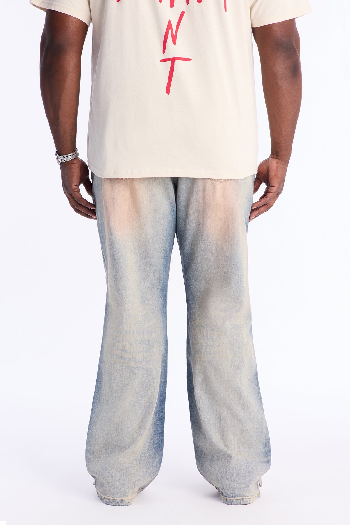 Stacked Slim Flare Tinted Distressed Slit Jean - Vintage Wash