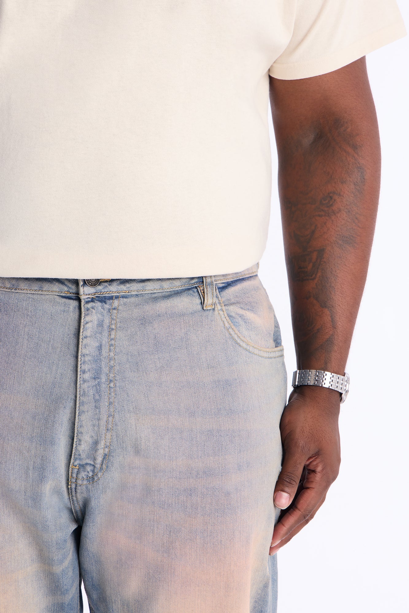 Stacked Slim Flare Tinted Distressed Slit Jean - Vintage Wash