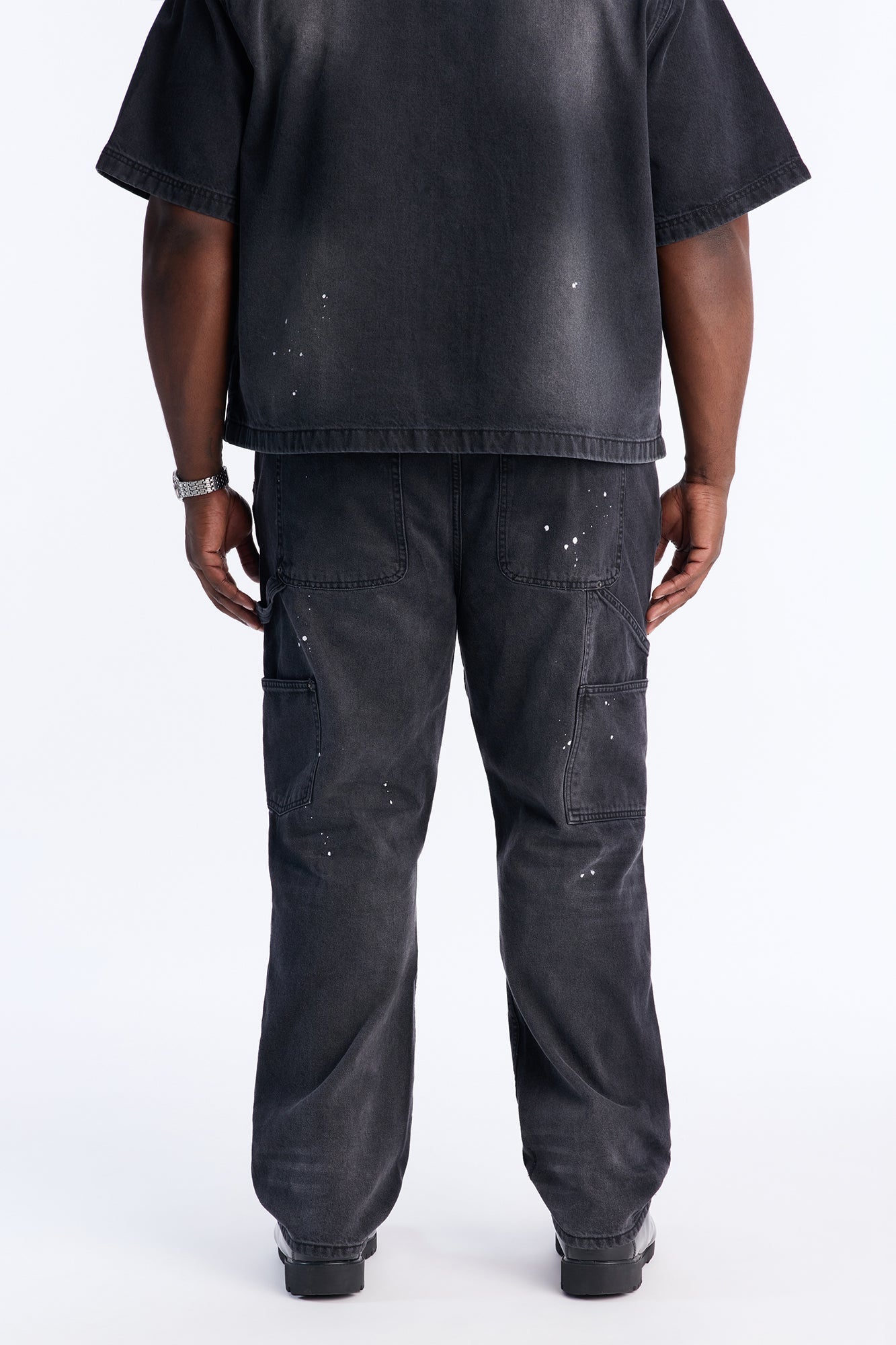 Straight Splatter Paint Distressed Carpenter Work Pant - Black Wash