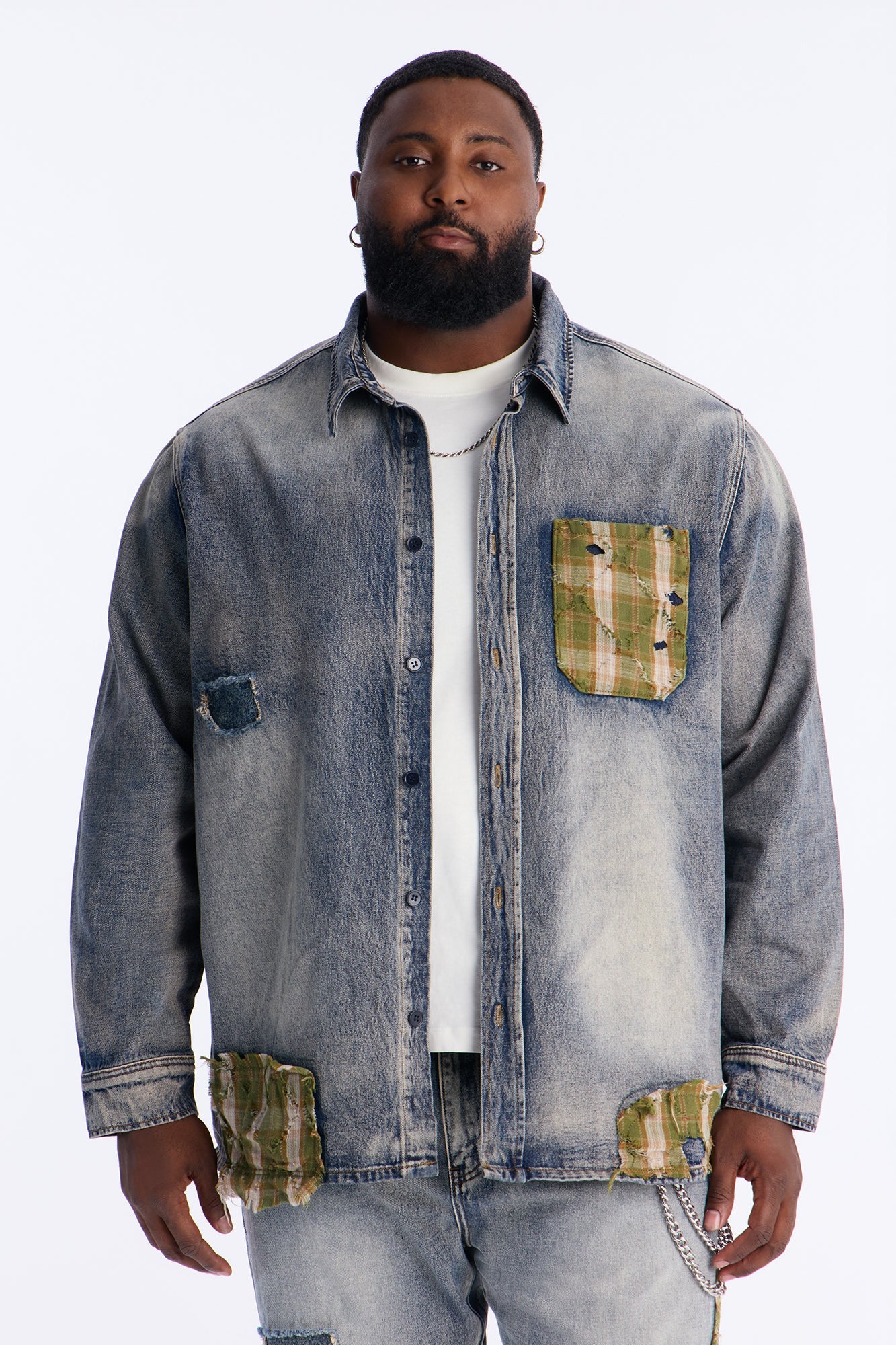 Sohail Distressed Denim Shirt - Vintage Blue Wash
