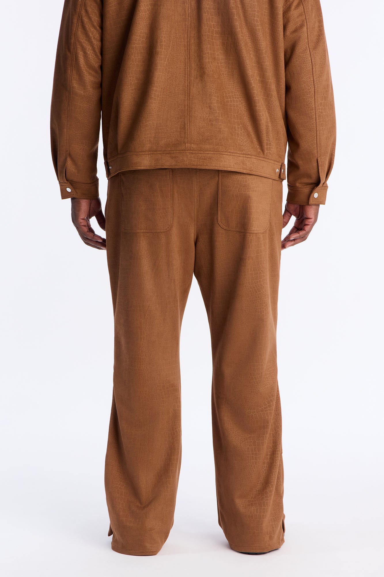 Stacked Slim Flare Matte Croc Leather Slit Pant - Brown