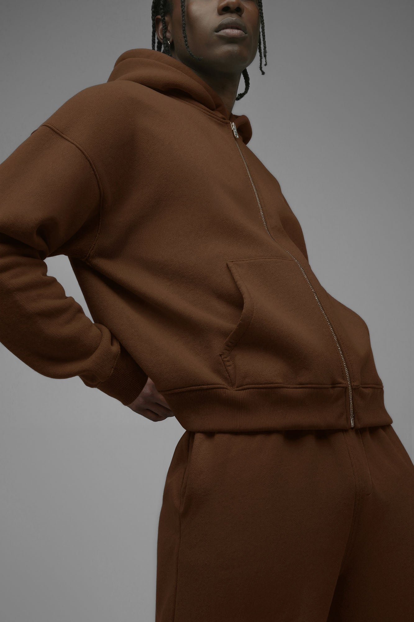 410 Oversized Cropped Zip Hoodie - Chestnut