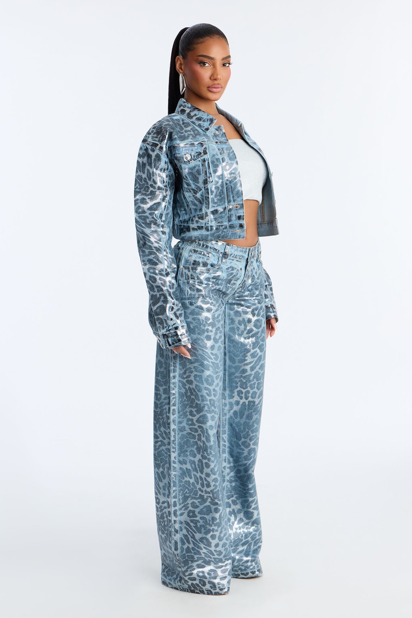 Cosmic Spots Cropped Denim Jacket - Light Wash