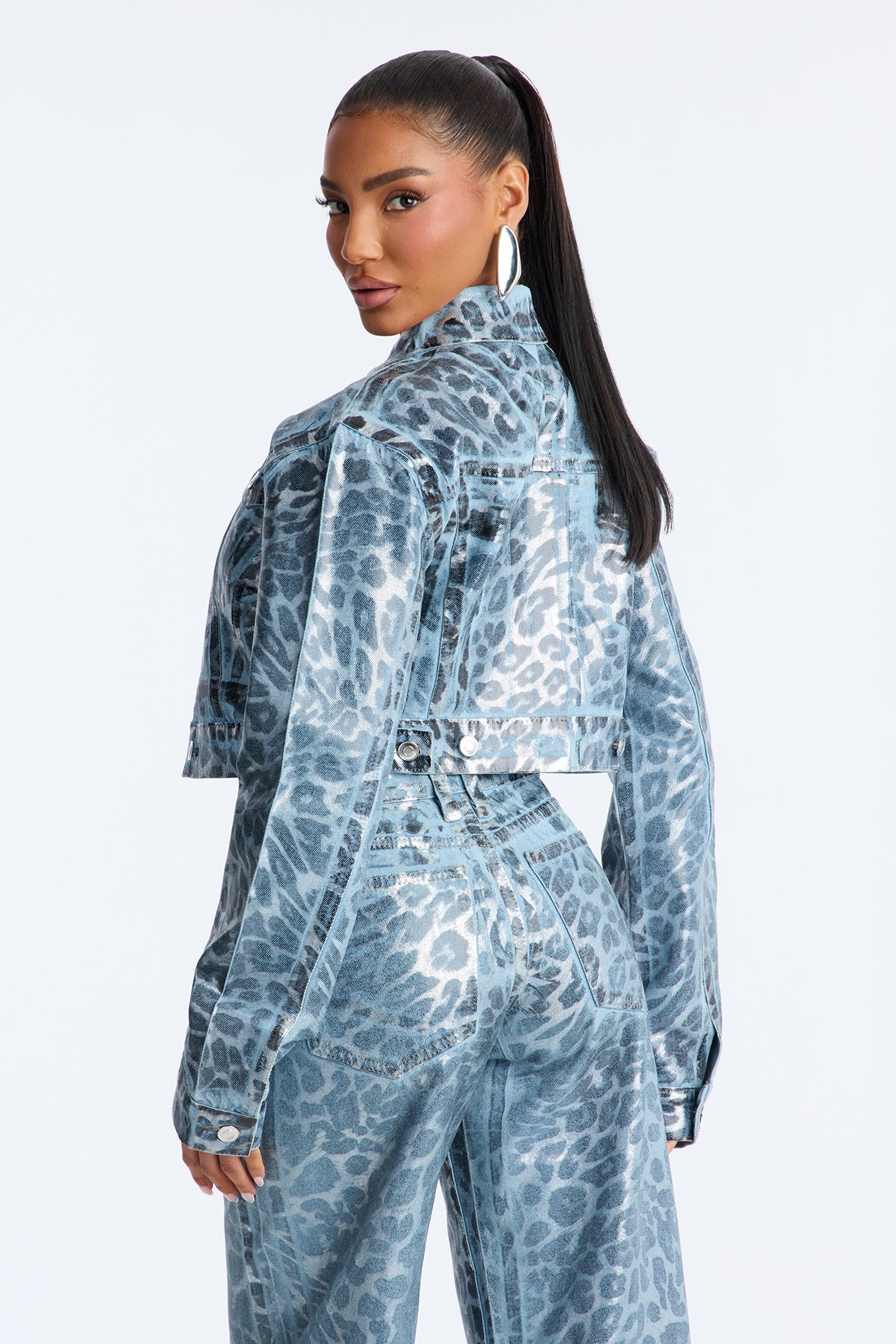 Cosmic Spots Cropped Denim Jacket - Light Wash