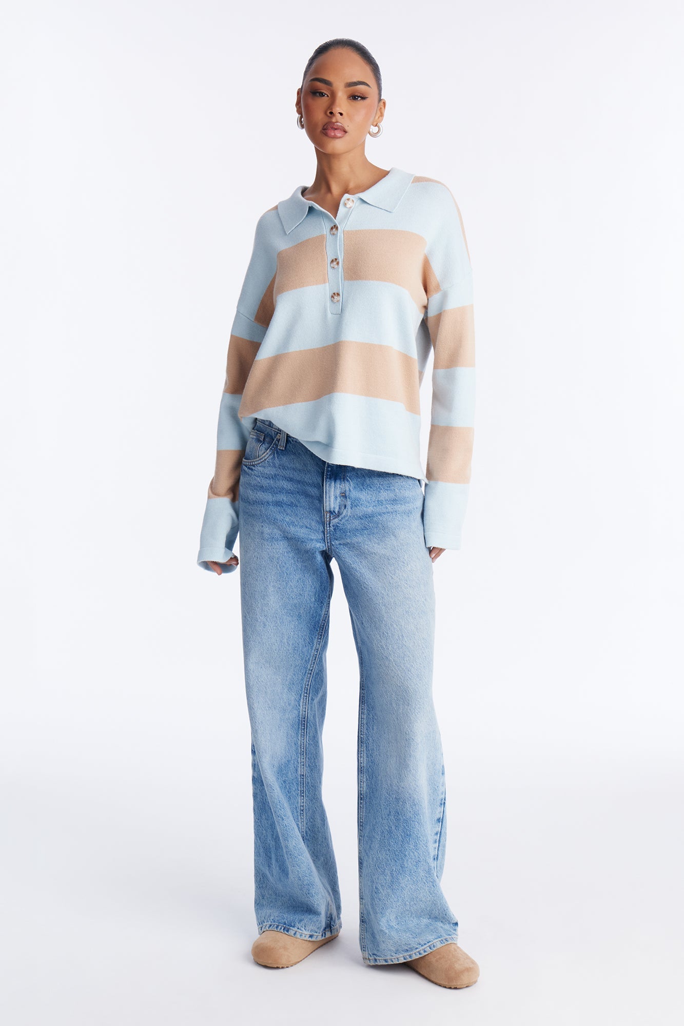 Go Getter Striped Polo Sweater - Blue/combo