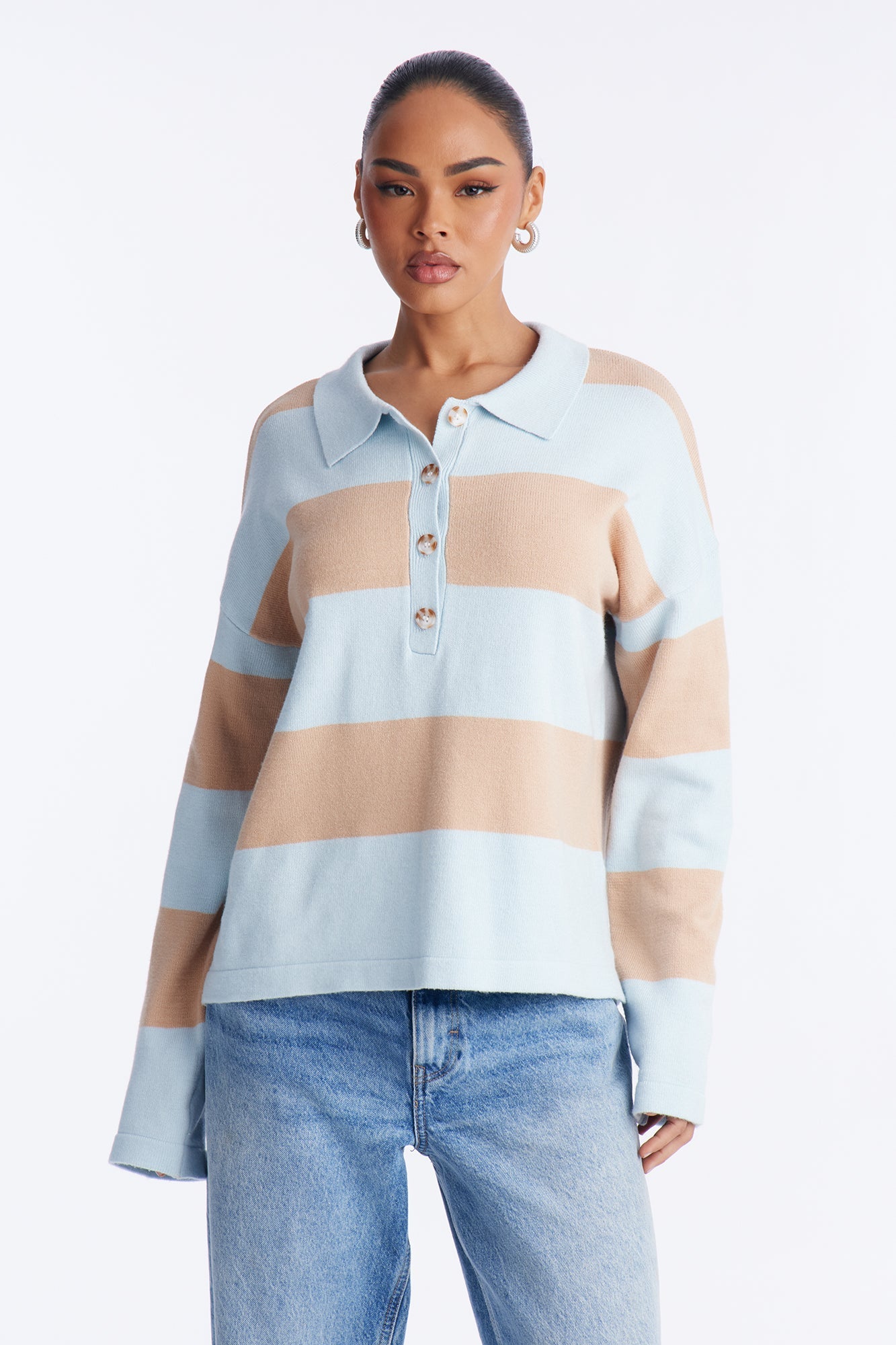 Go Getter Striped Polo Sweater - Blue/combo