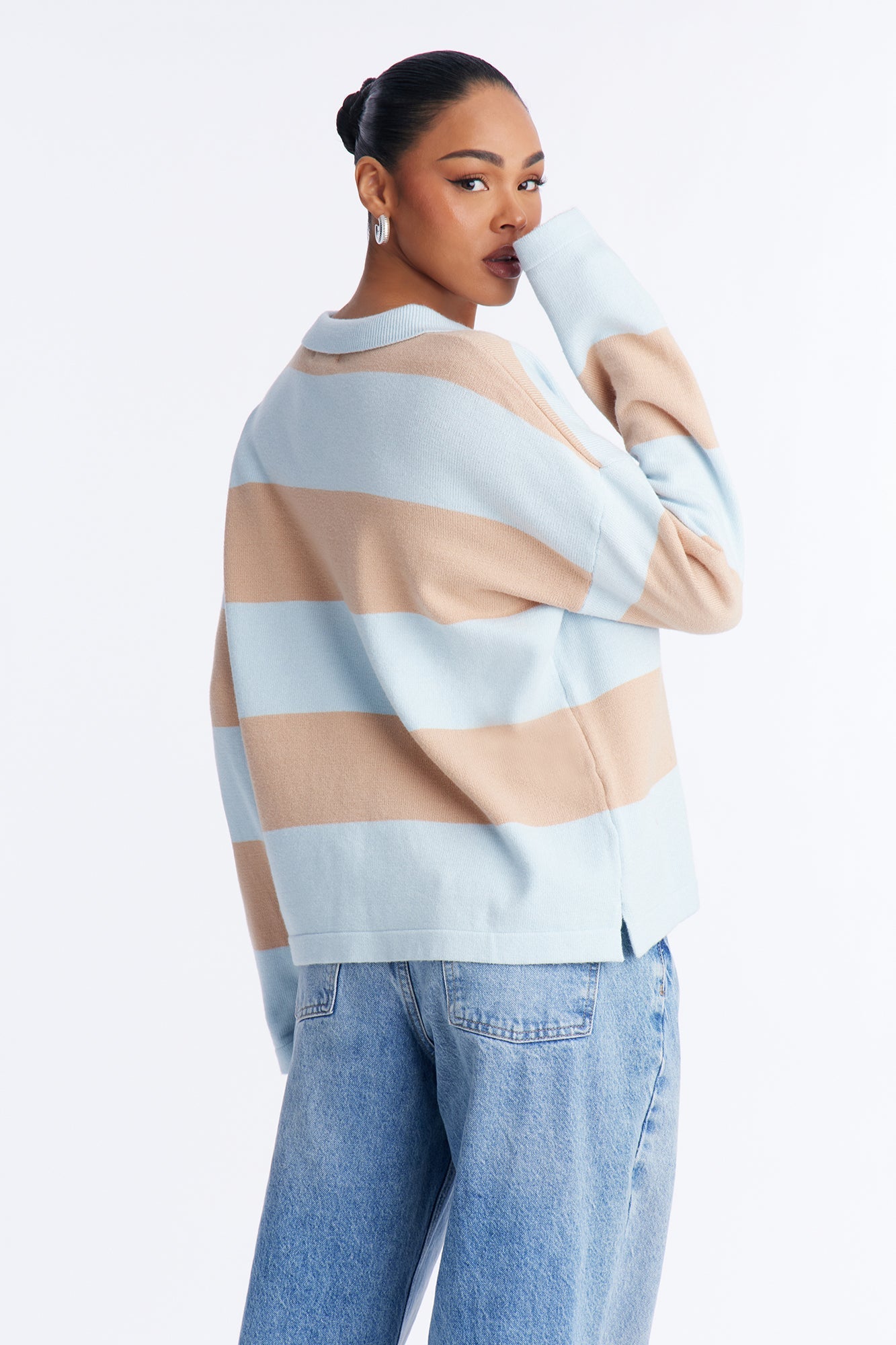 Go Getter Striped Polo Sweater - Blue/combo