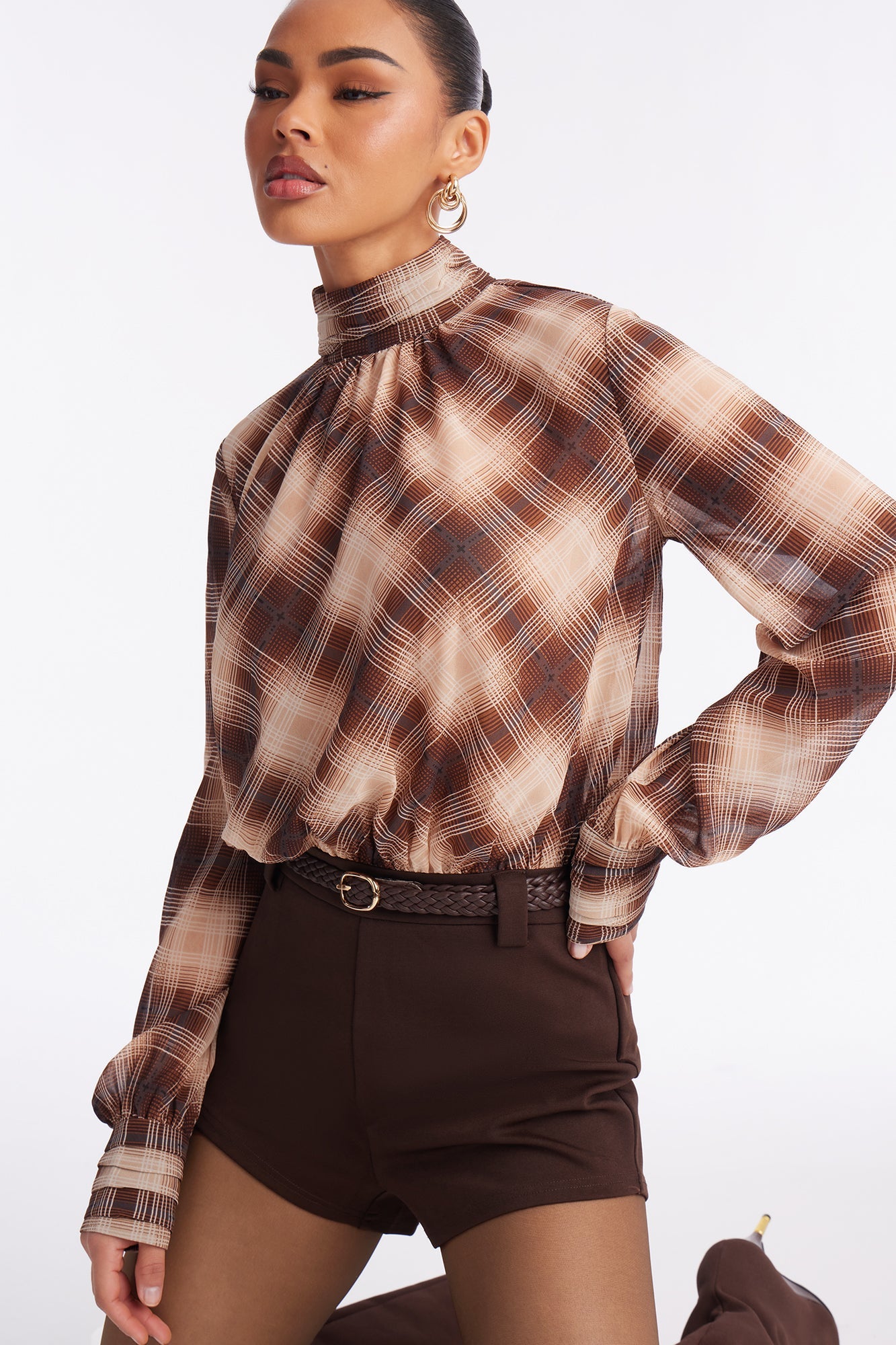 Prep And Plaid Micro Short Romper - Brown