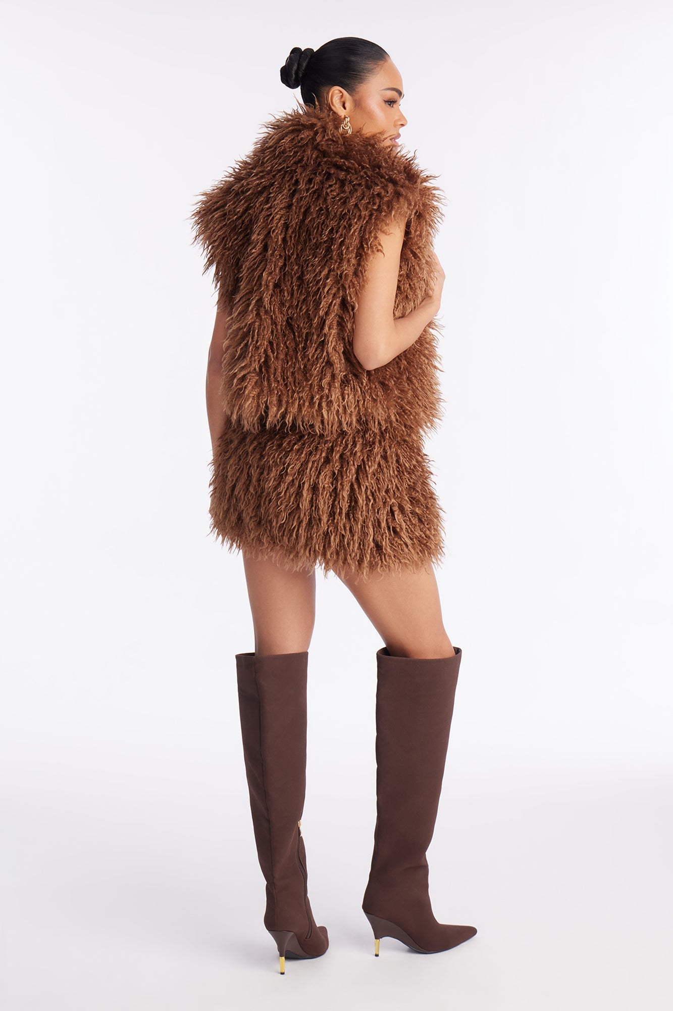 Bad Behavior Faux Fur Mini Skirt Set - Chocolate