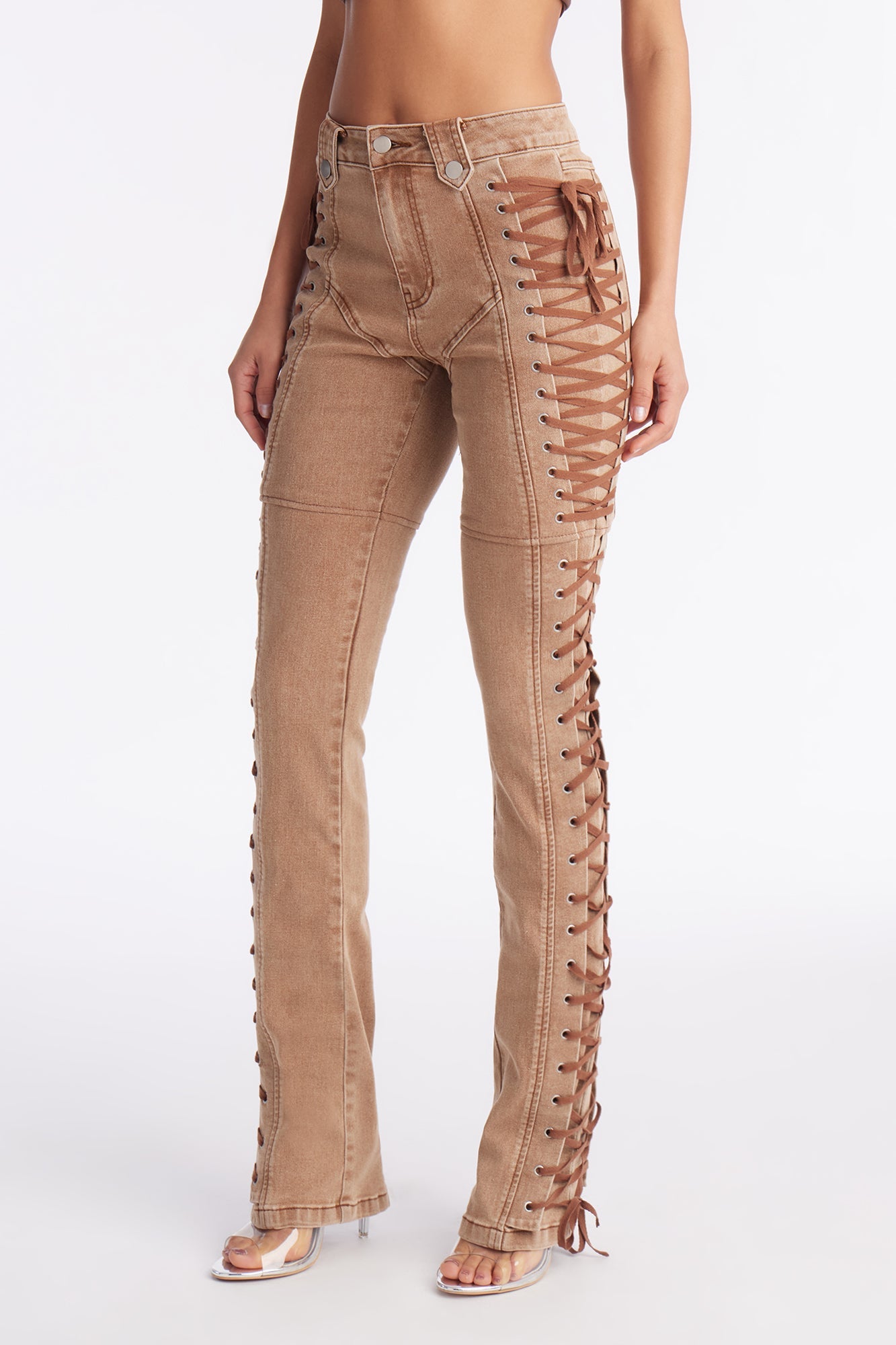 Tall After Hours Lace Up Flare Pant 36″ - Khaki