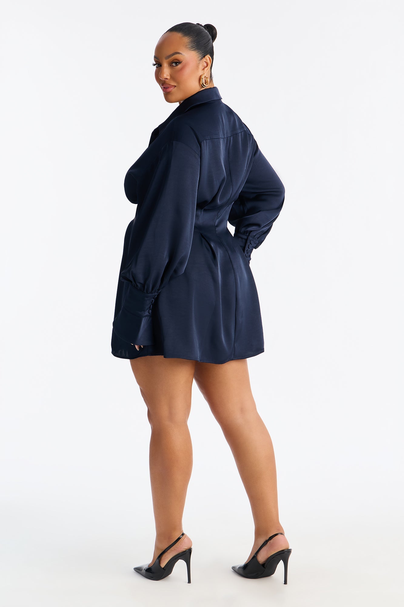 Samantha Long Sleeve Stretch Satin Mini Dress - Navy