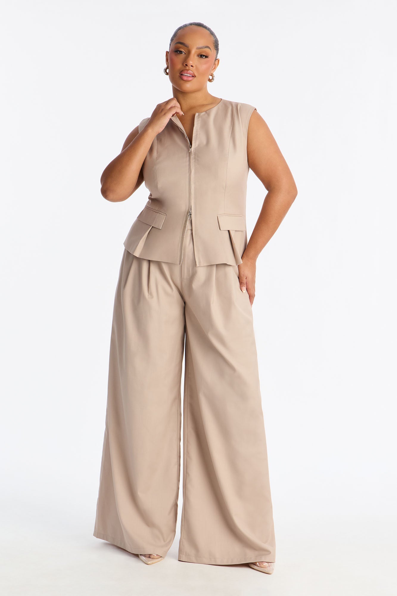 Valorie Vest Pant Set - Taupe