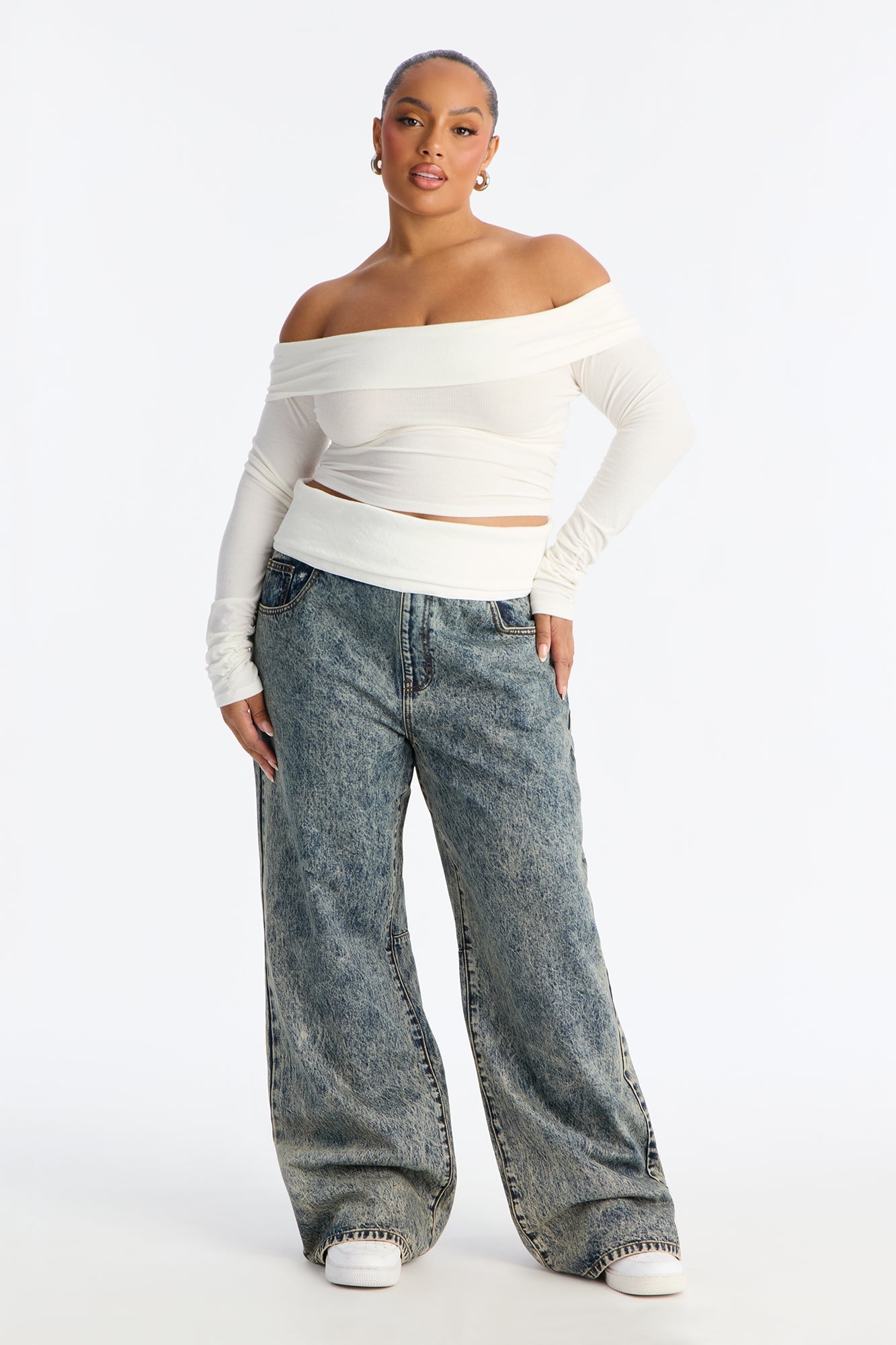 Fairmount Folderover Wide Leg Jeans - Vintage Wash