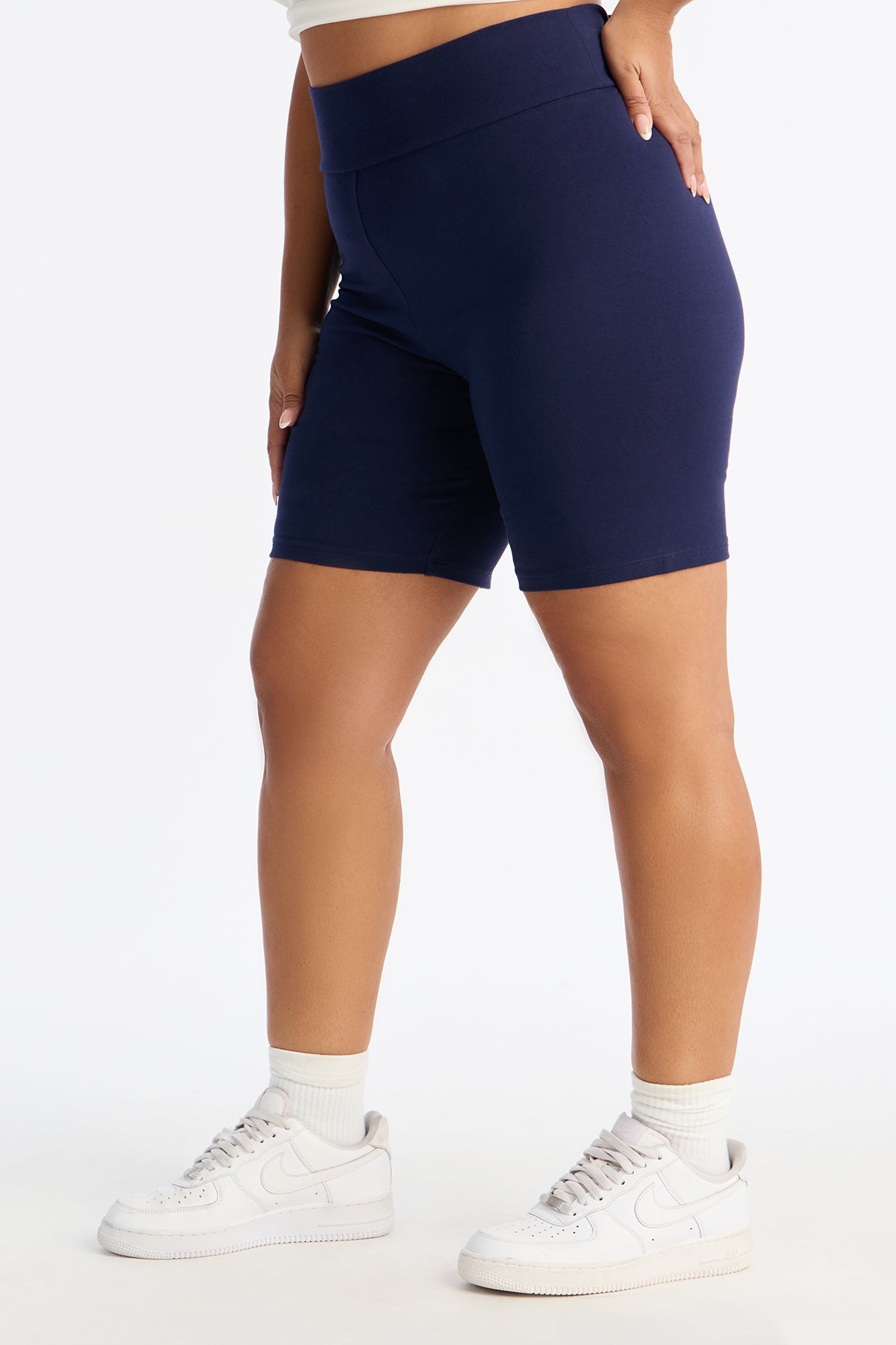 Quinn High Rise Everyday Cotton Biker Short 7″ - Navy