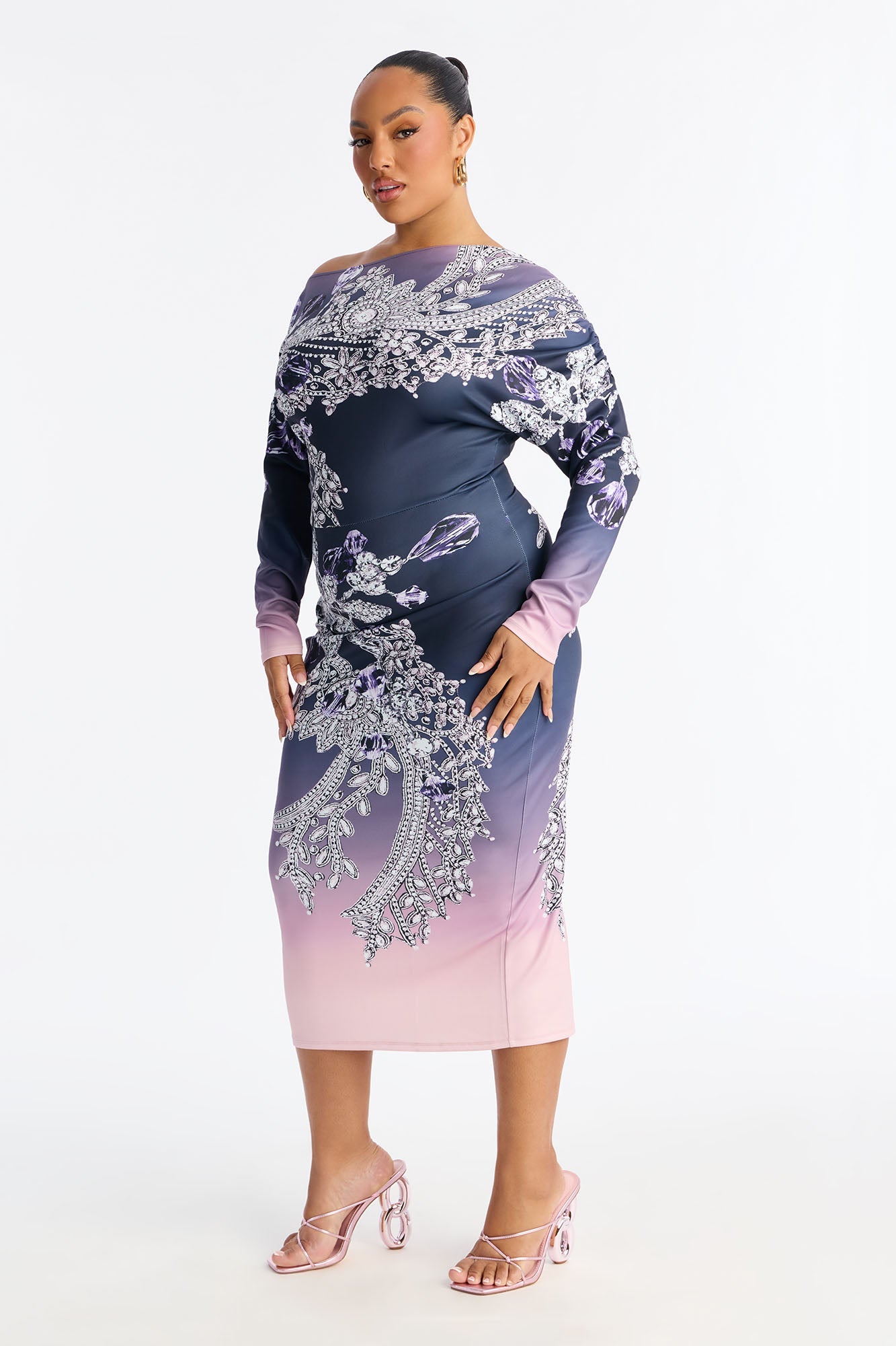 Karena Ombre Midi Dress - Purple/combo