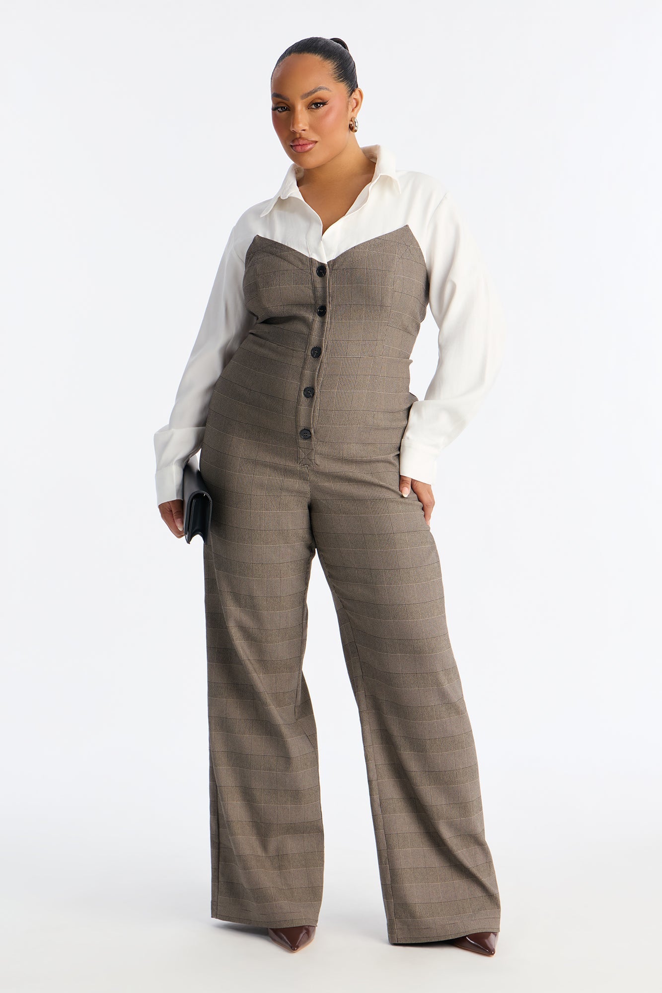 Tactical Plaid Jumpsuit - Brown/combo