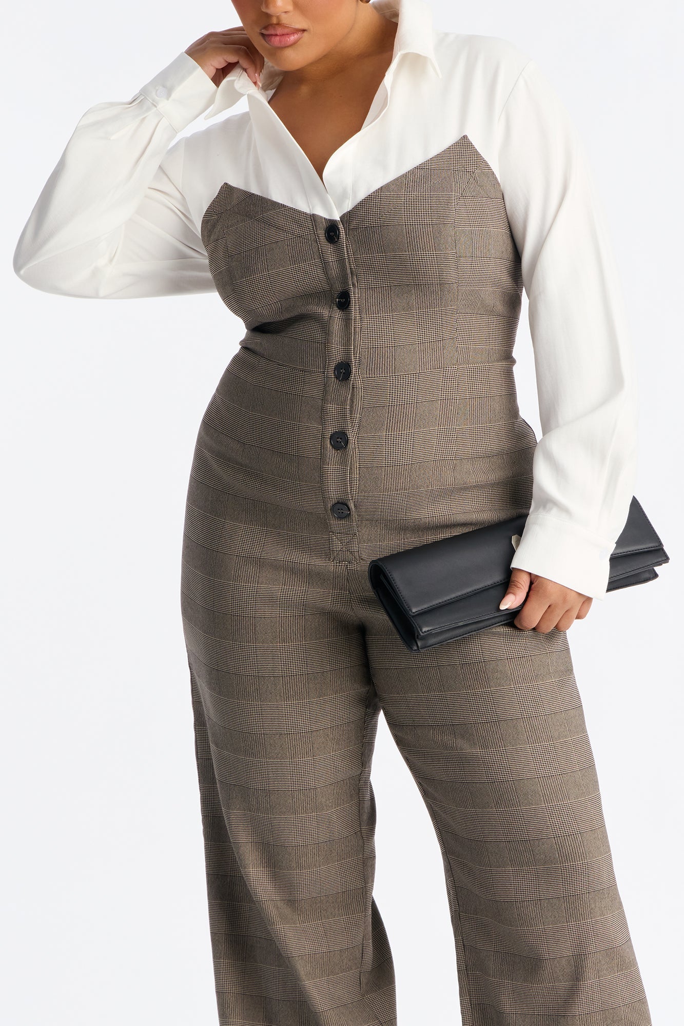 Tactical Plaid Jumpsuit - Brown/combo