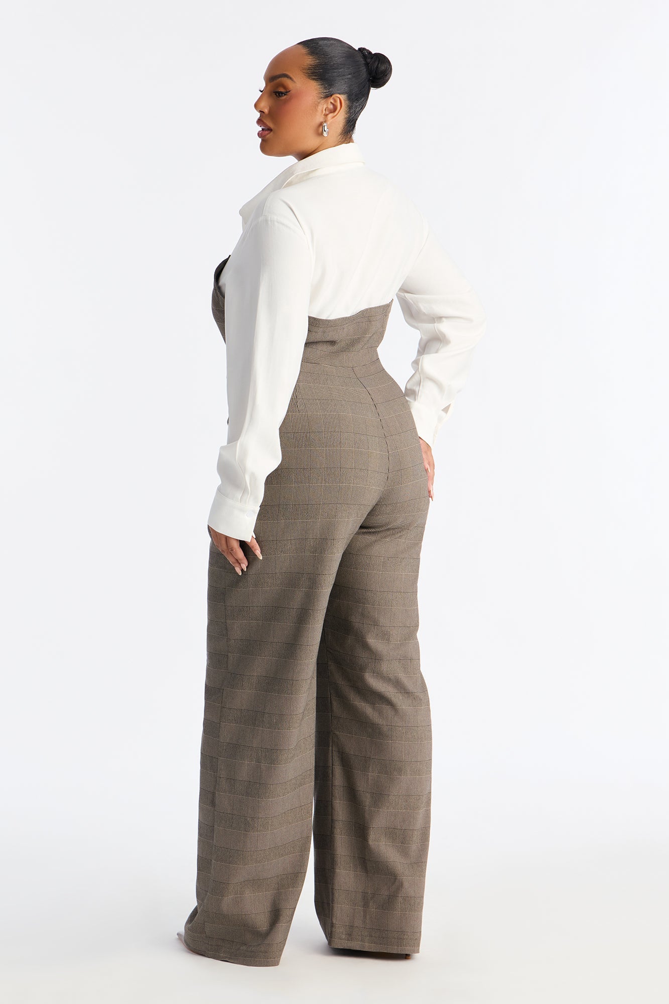 Tactical Plaid Jumpsuit - Brown/combo