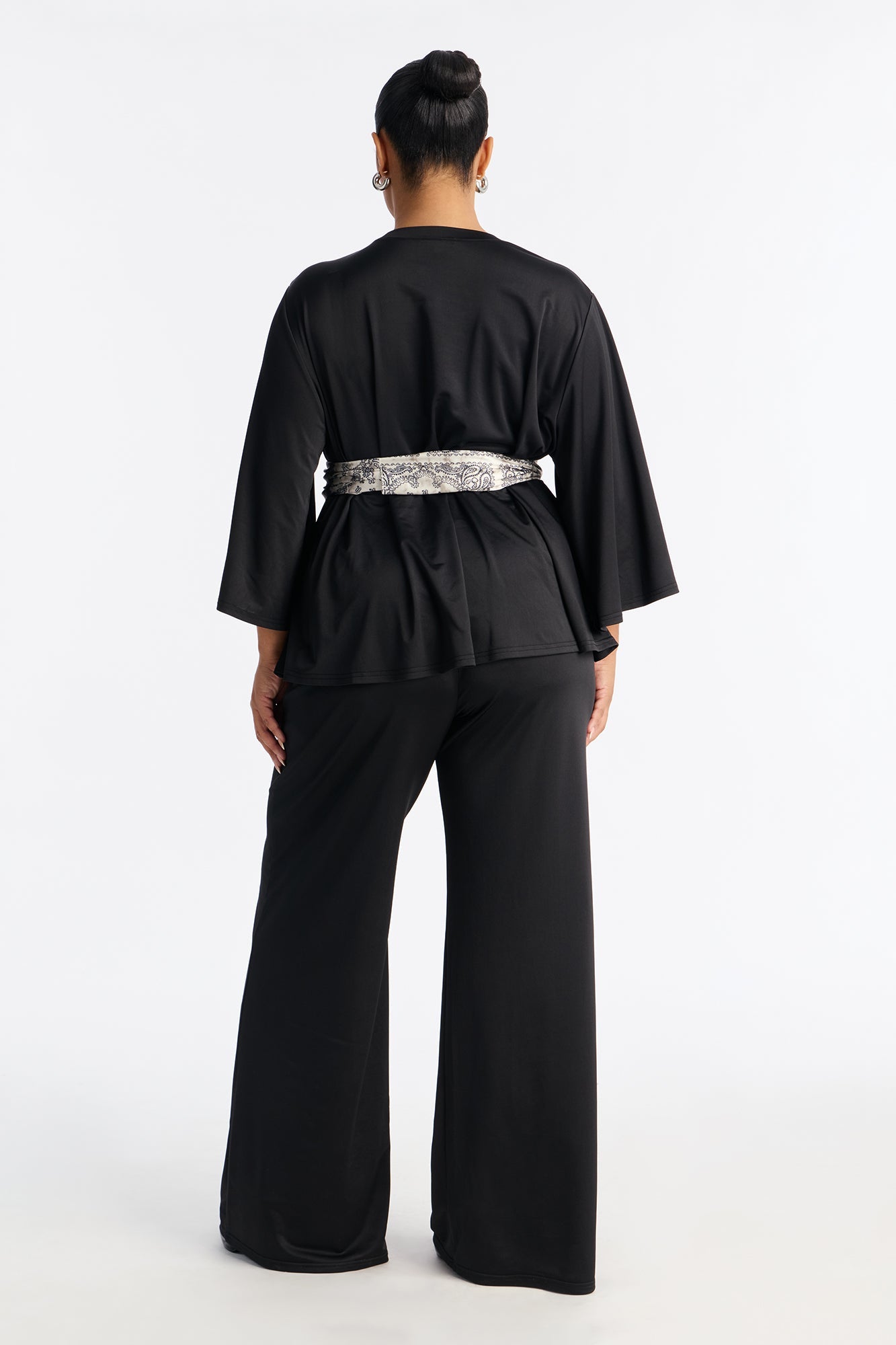 Normani 3 Piece Scarf Belt Pant Set - Black