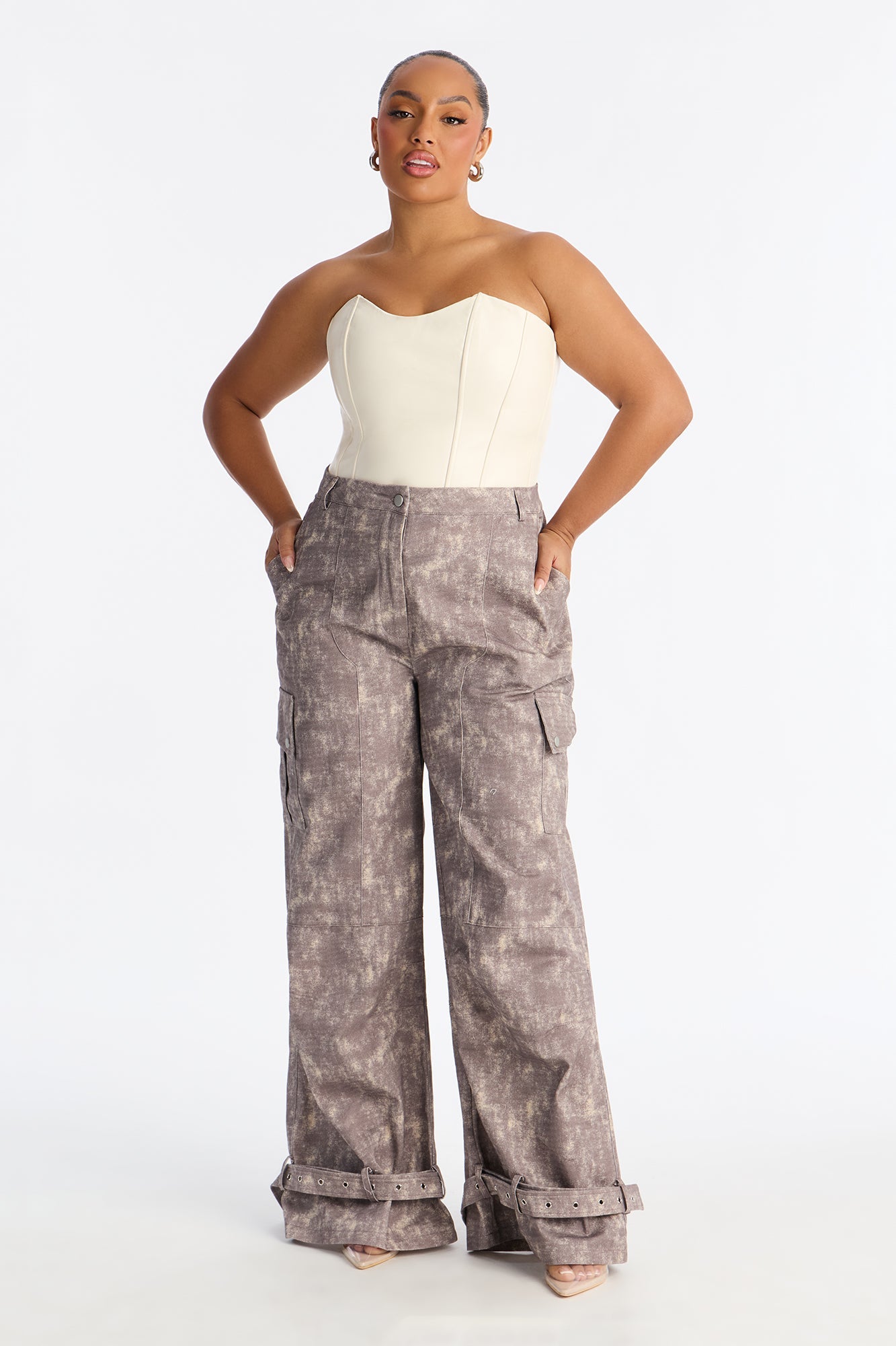 Blair Washed Cargo Wide Leg Pant - Grey/combo