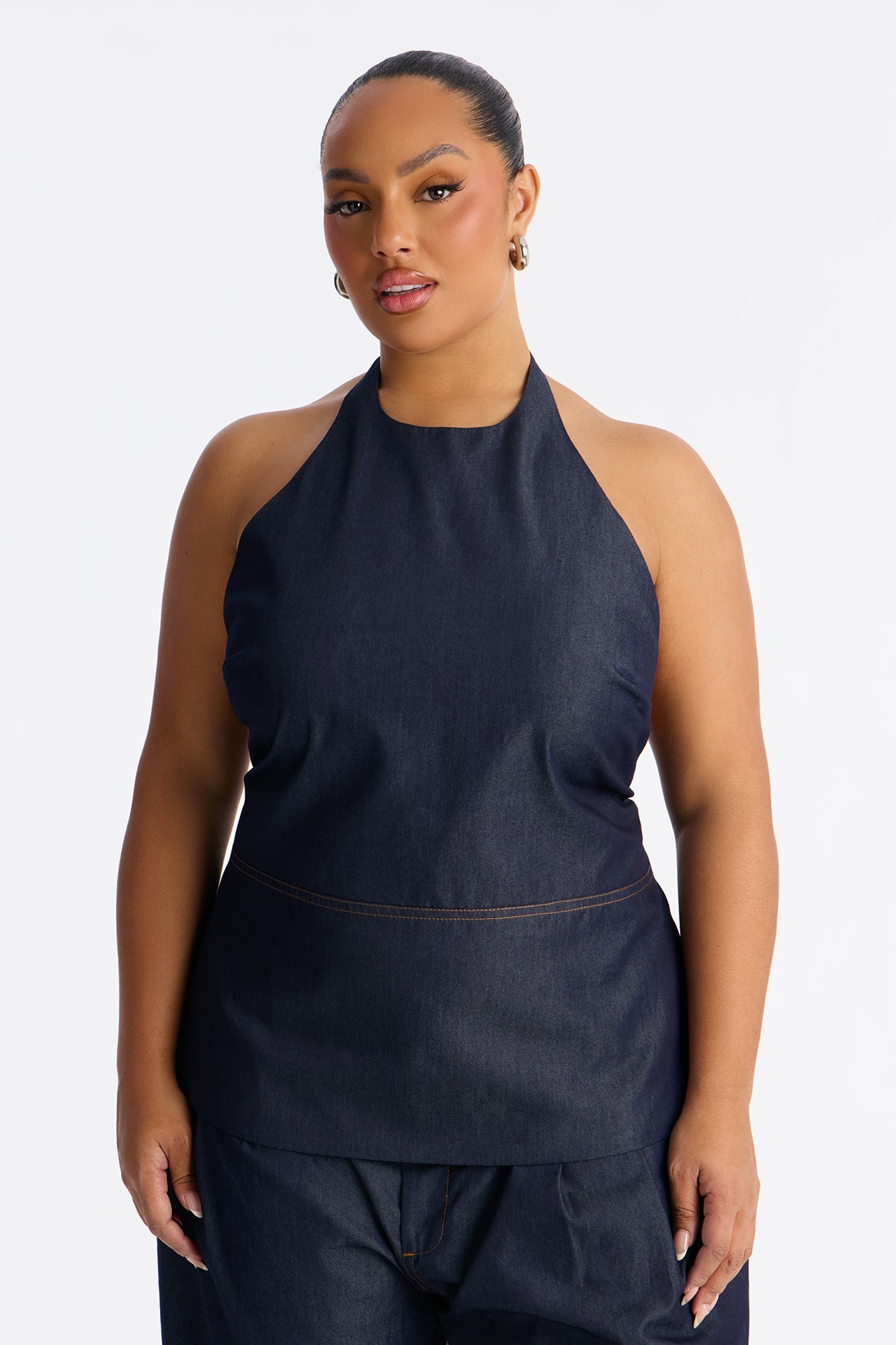 Amelia Halter Balloon Pant Set - Dark Denim