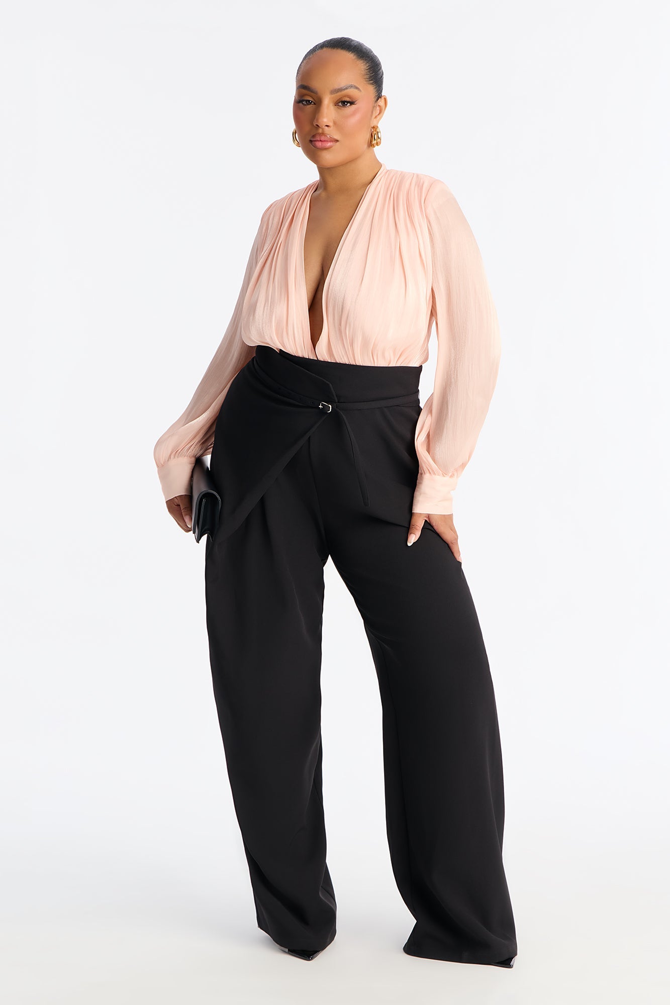 Lucinda Wide Leg Belted Jumpsuit - Peach