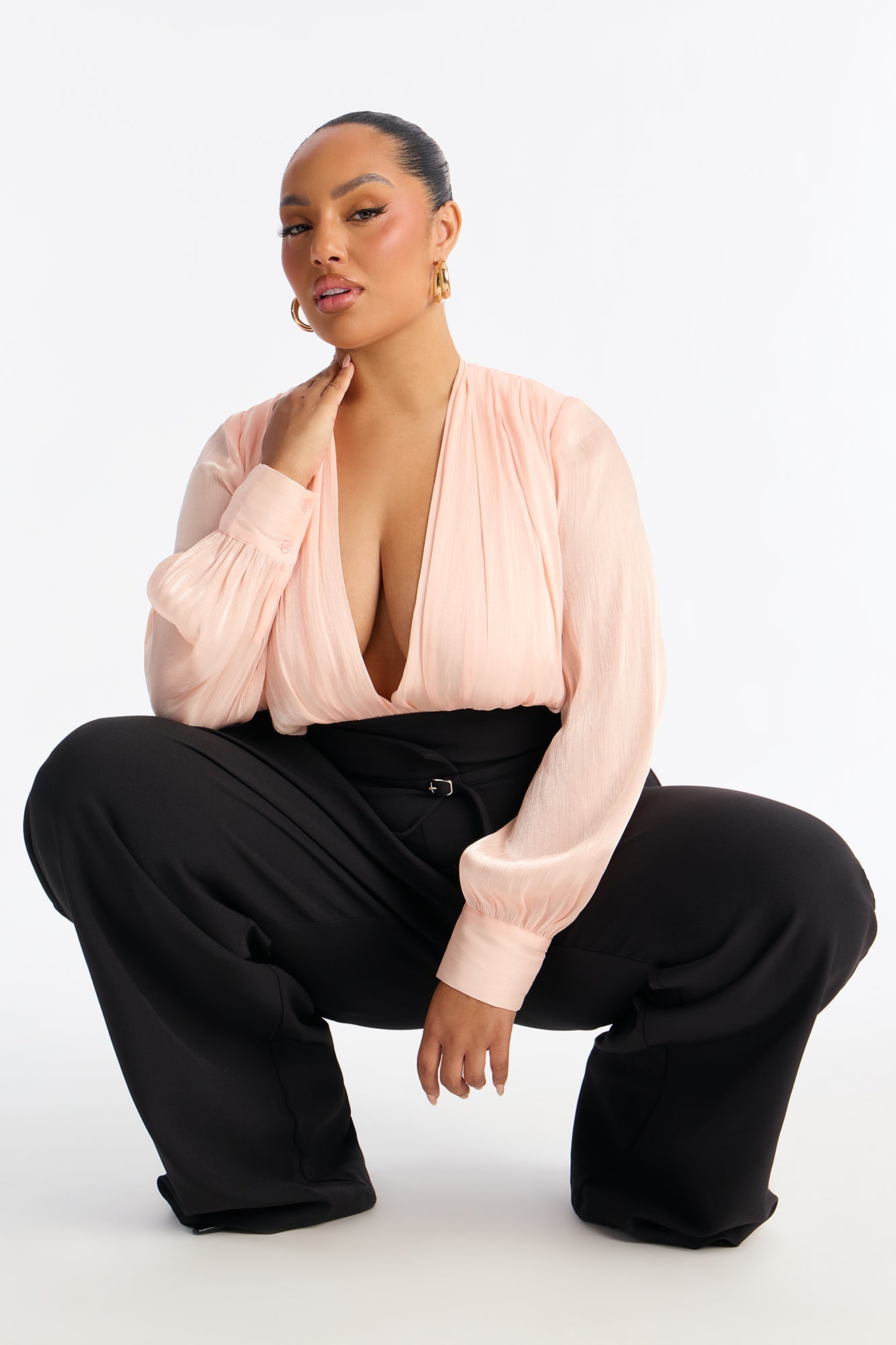 Lucinda Wide Leg Belted Jumpsuit - Peach