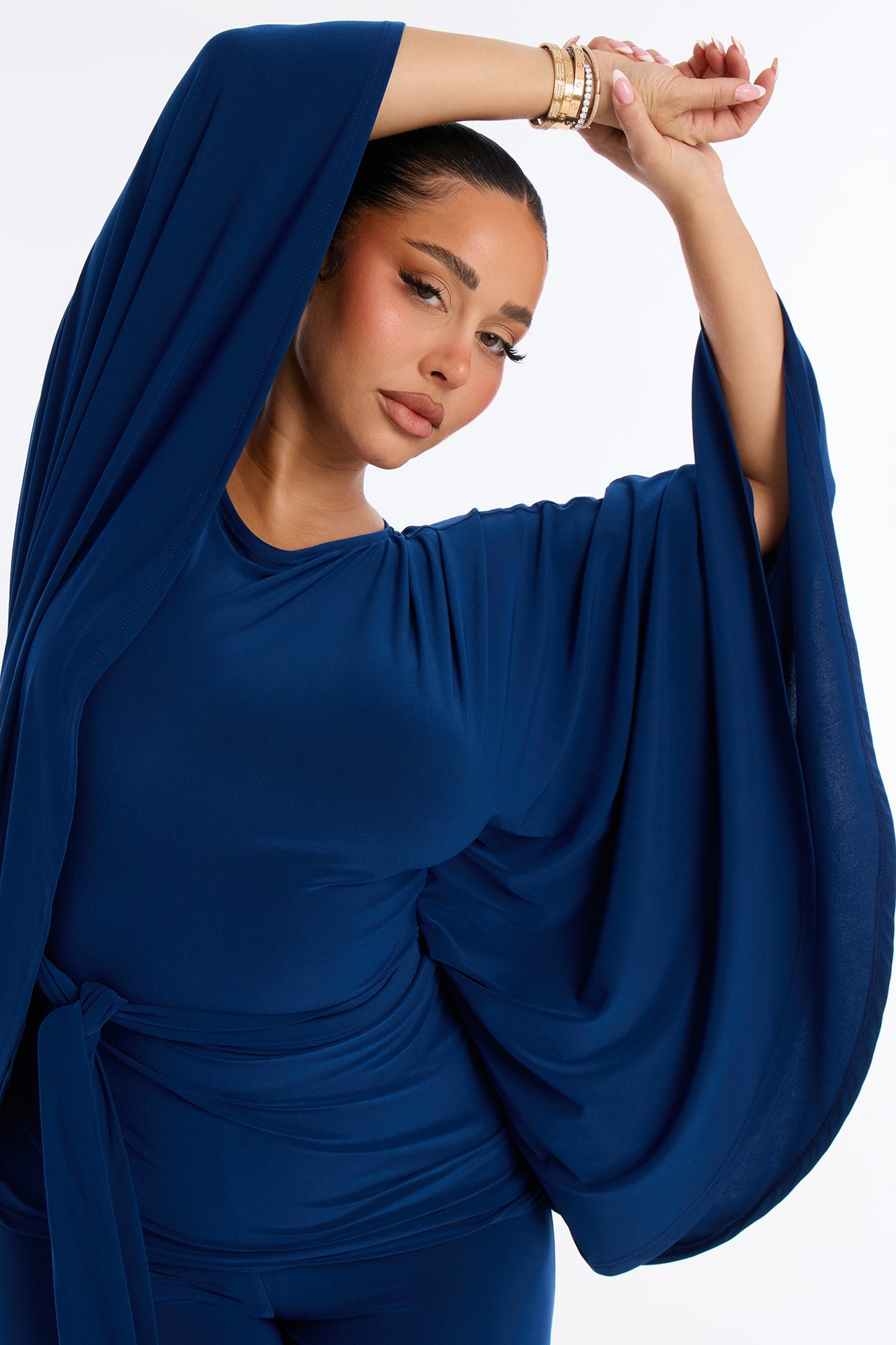 Tara Off Shoulder Flare Pant Set - Navy