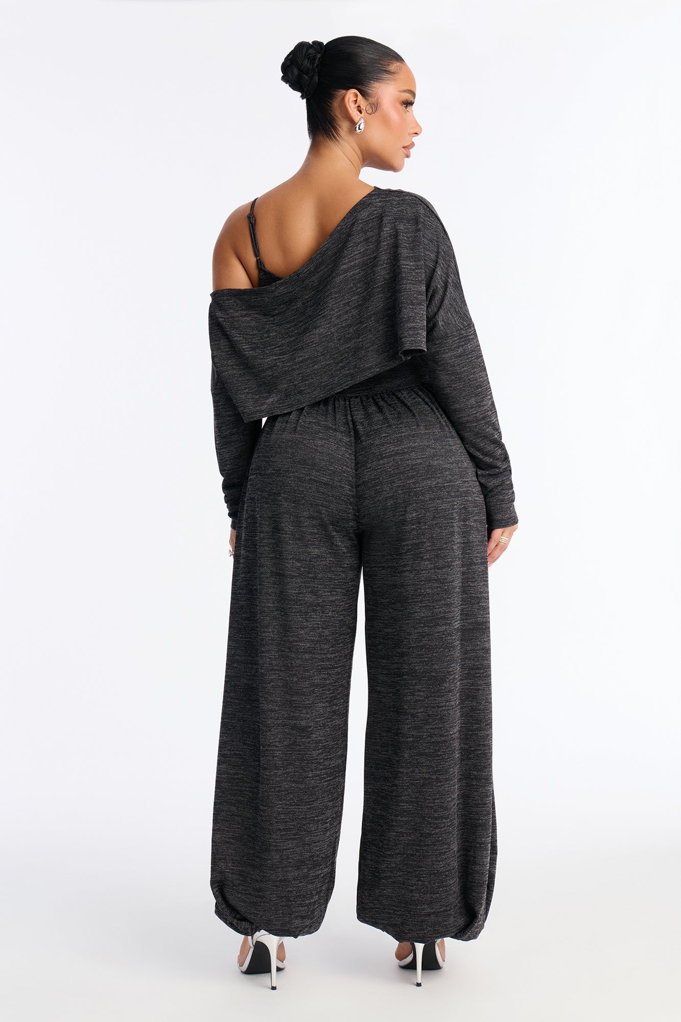 Alania 2 Piece Draped Sweater Balloon Leg Jumpsuit - Charcoal/combo