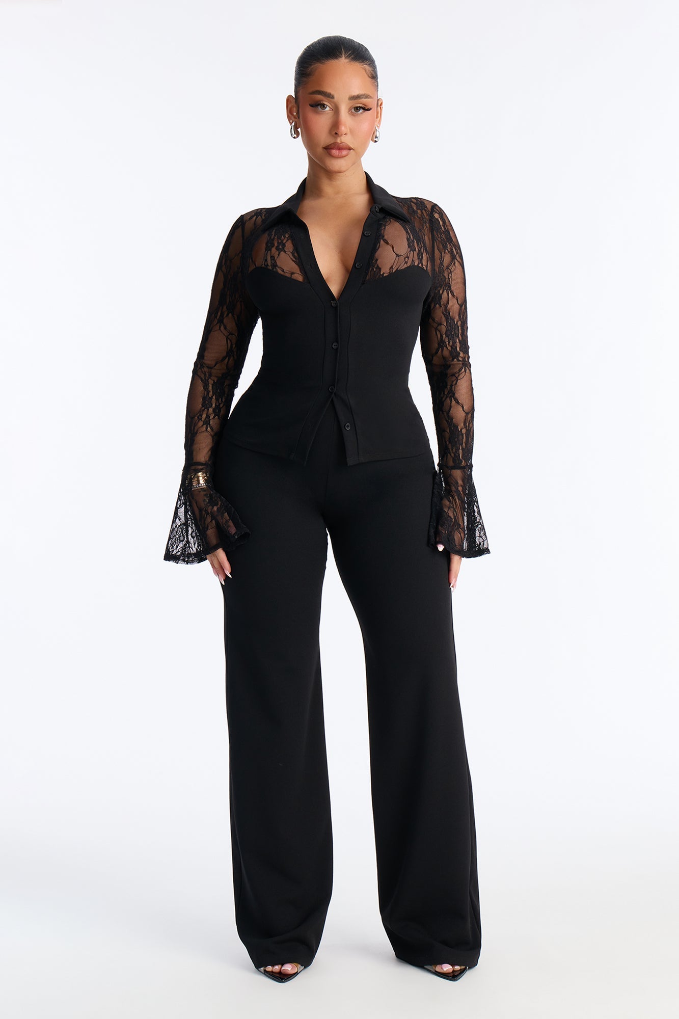 Deliah Lace Pant Set - Black